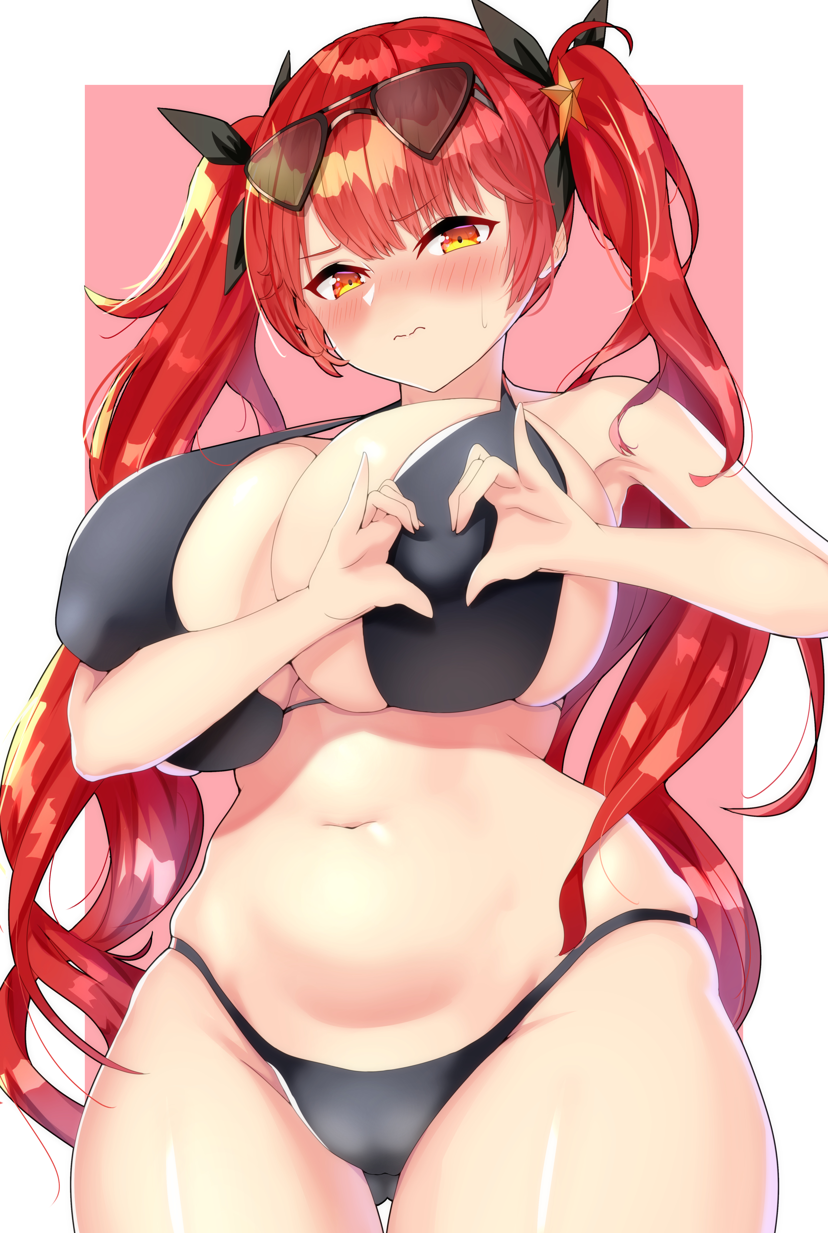 Anime 2733x4068 artwork cleavage huge breasts bikini boob heart blushing redhead twintails anime girls Azur Lane Honolulu (Azur Lane) heart hands