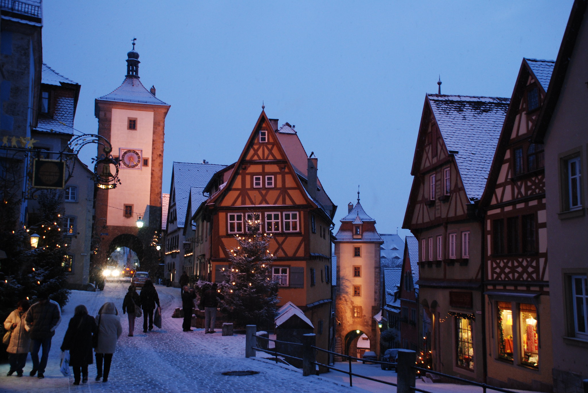 General 2048x1371 Germany street architecture snow idyllic Rothenburg ob der Tauber winter cityscape people