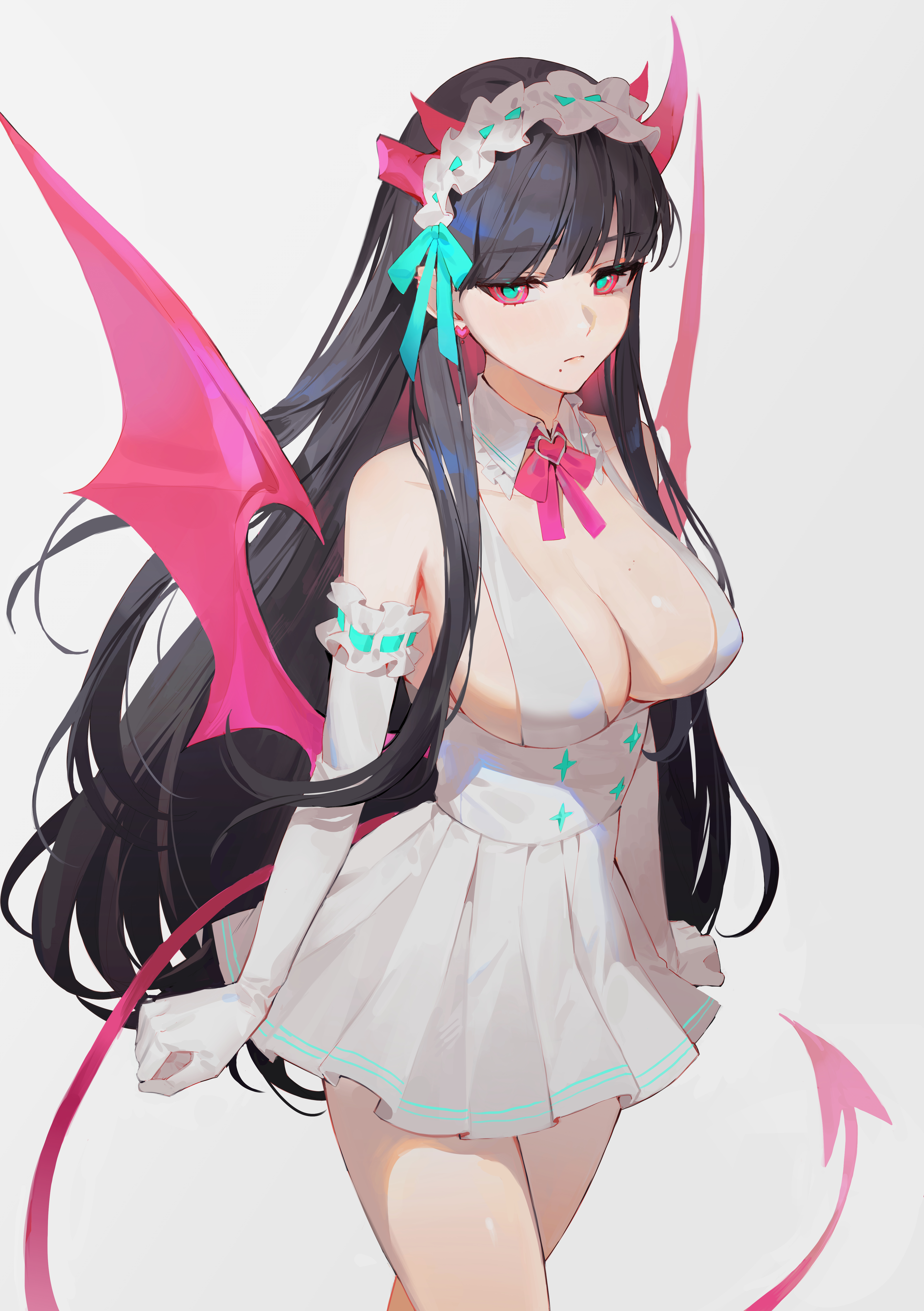 Anime 4241x6018 anime girls tail wings black hair long hair boobs demon tail horns