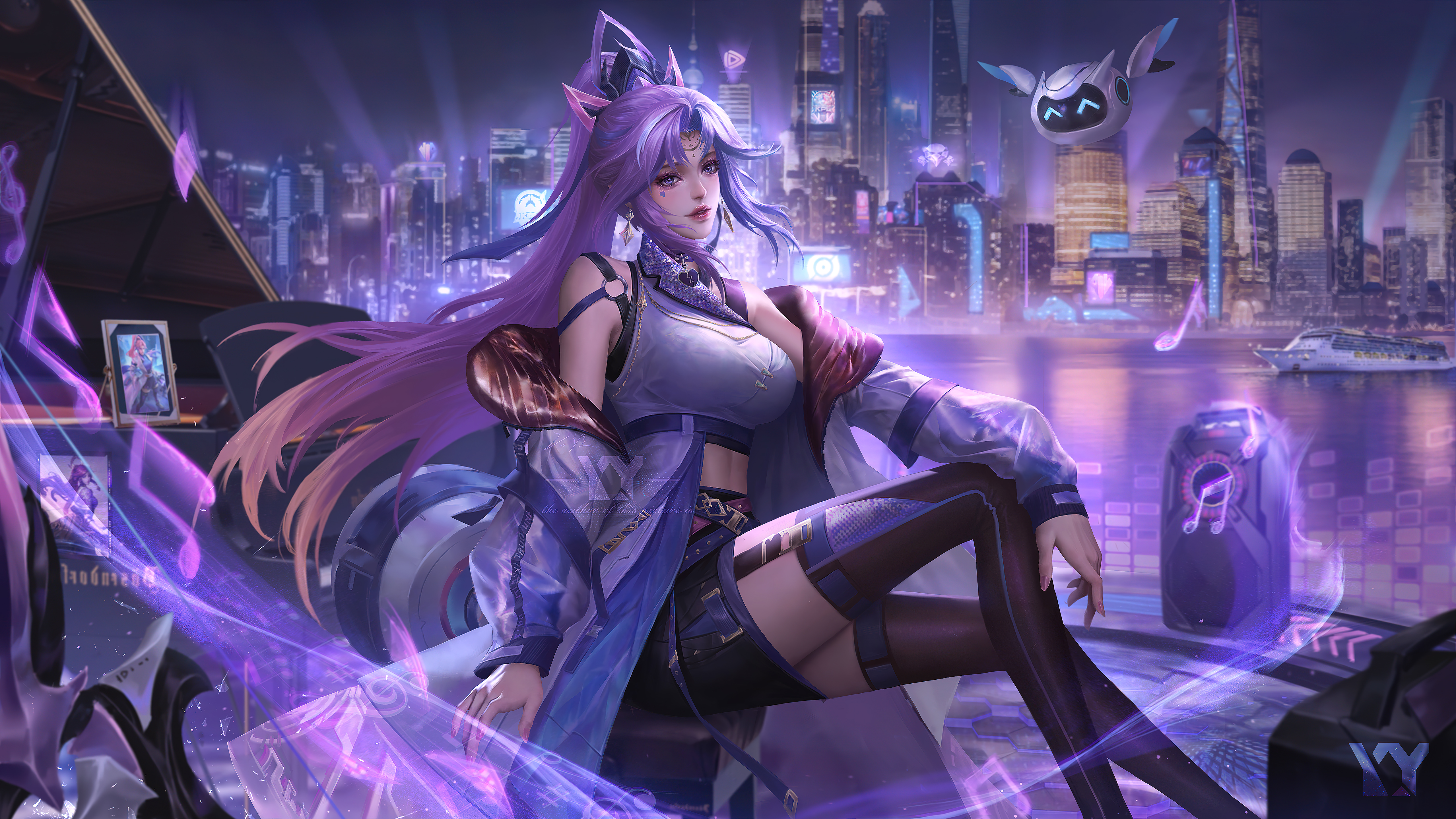 General 5118x2880 Honor of Kings video game characters video game girls purple hair musical notes long hair video games PC gaming lipstick boobs big boobs stockings
