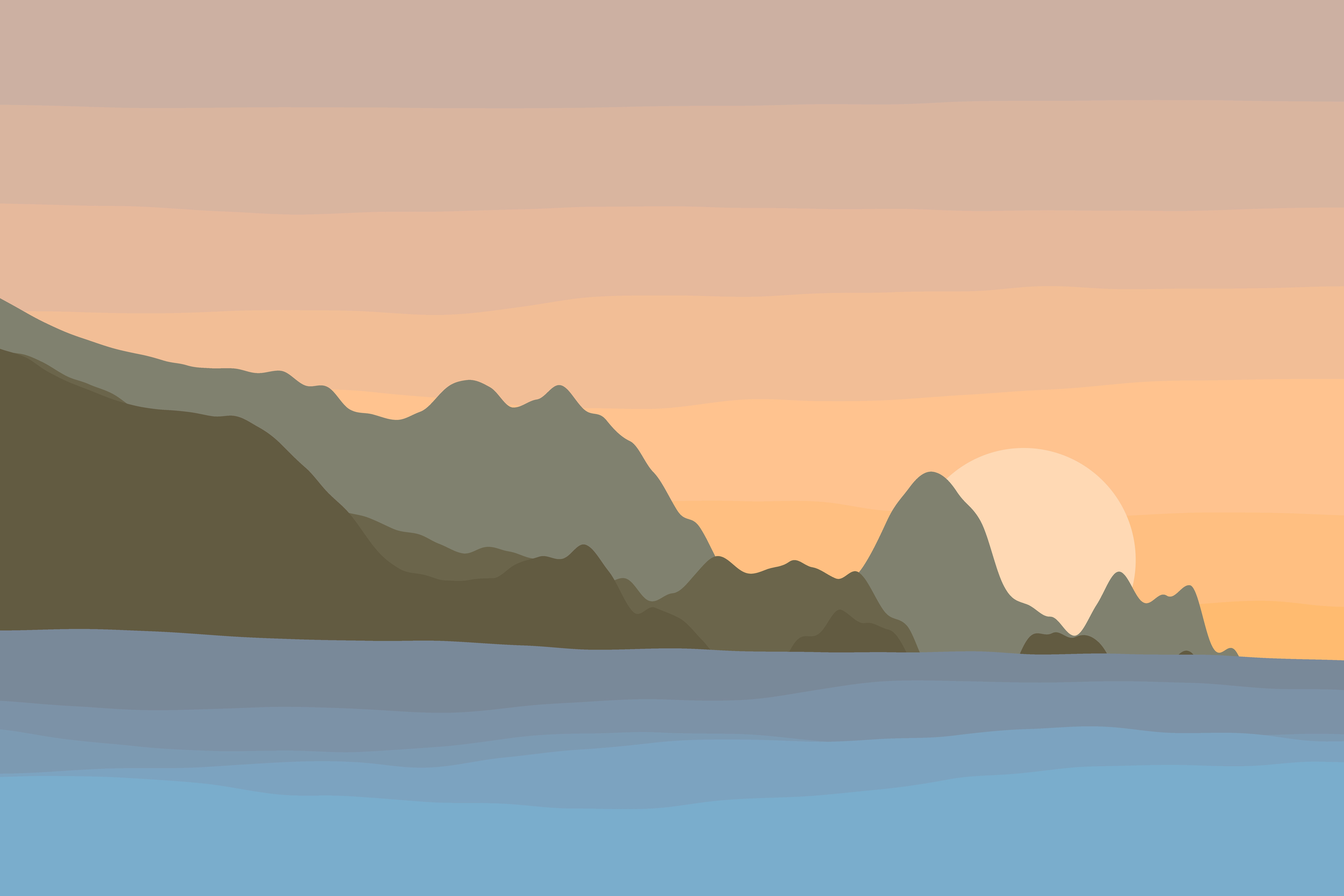 General 8192x5461 digital art artwork illustration sunset minimalism nature colorful Sun mountains