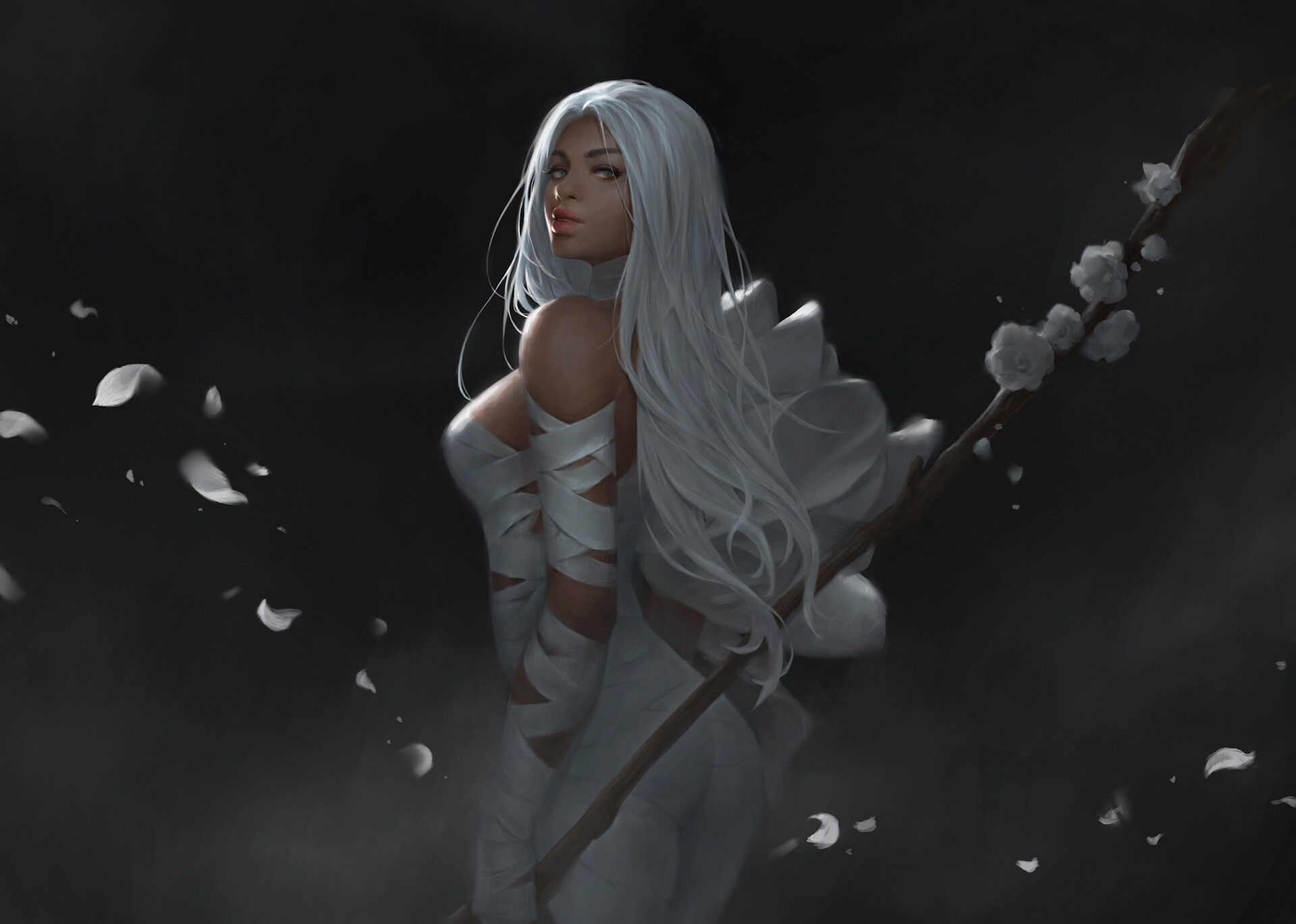 white hair woman art