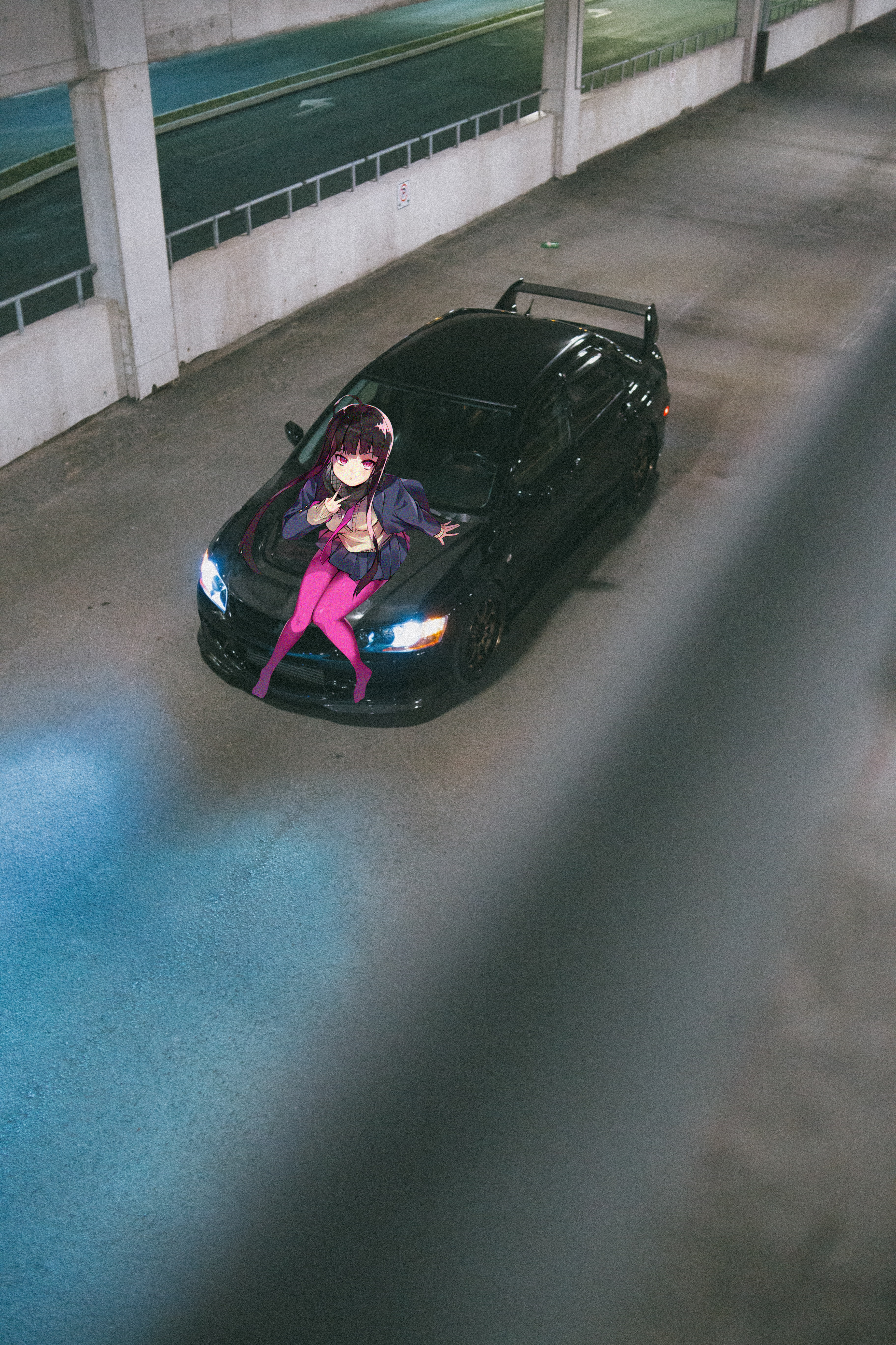 Anime 3648x5472 Mitsubishi Lancer EVO Japanese cars anime girls animeirl car