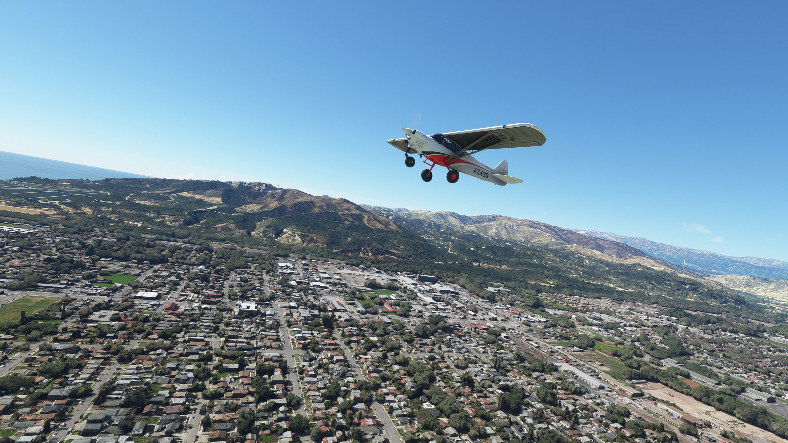 General 2560x1440 Microsoft Flight Simulator 2020 Los Angeles flying airplane ocean view highway landscape digital art video games