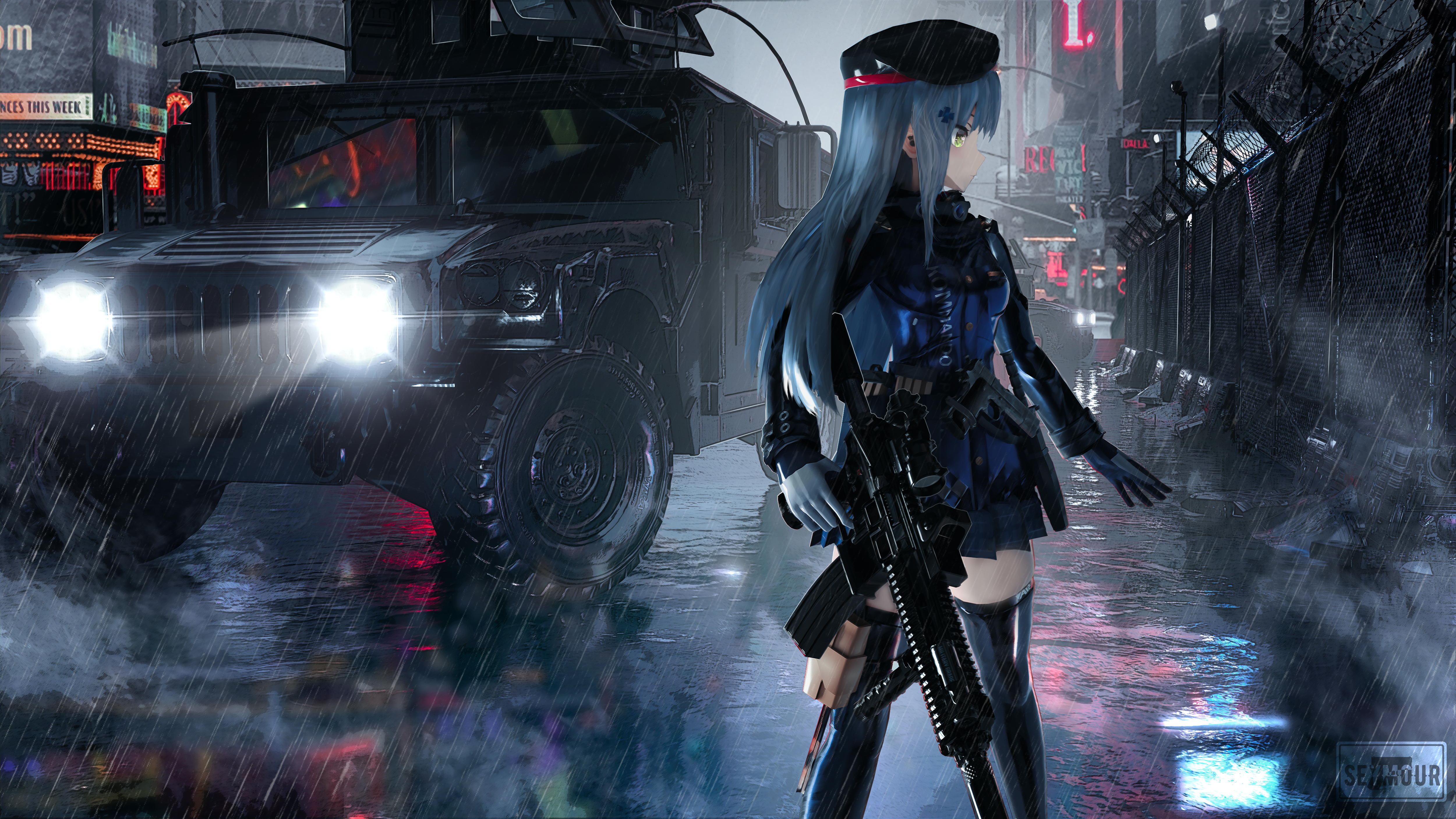 Anime 5000x2812 anime anime girls HK416 (Girls Frontline) Girls Frontline Seymour rain car assault rifle