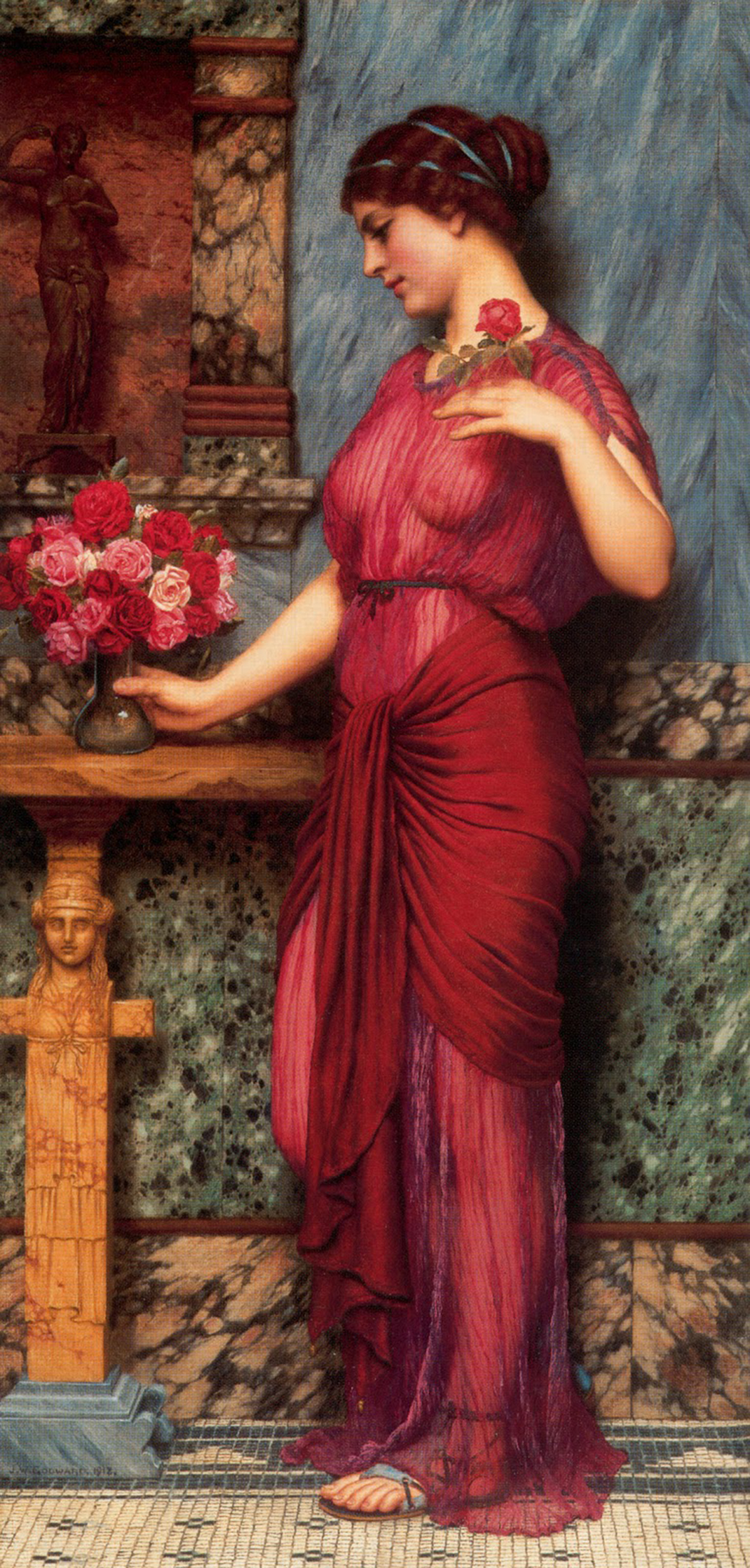 General 1200x2507 artwork painting Greek Greece classic art red dress red women flowers