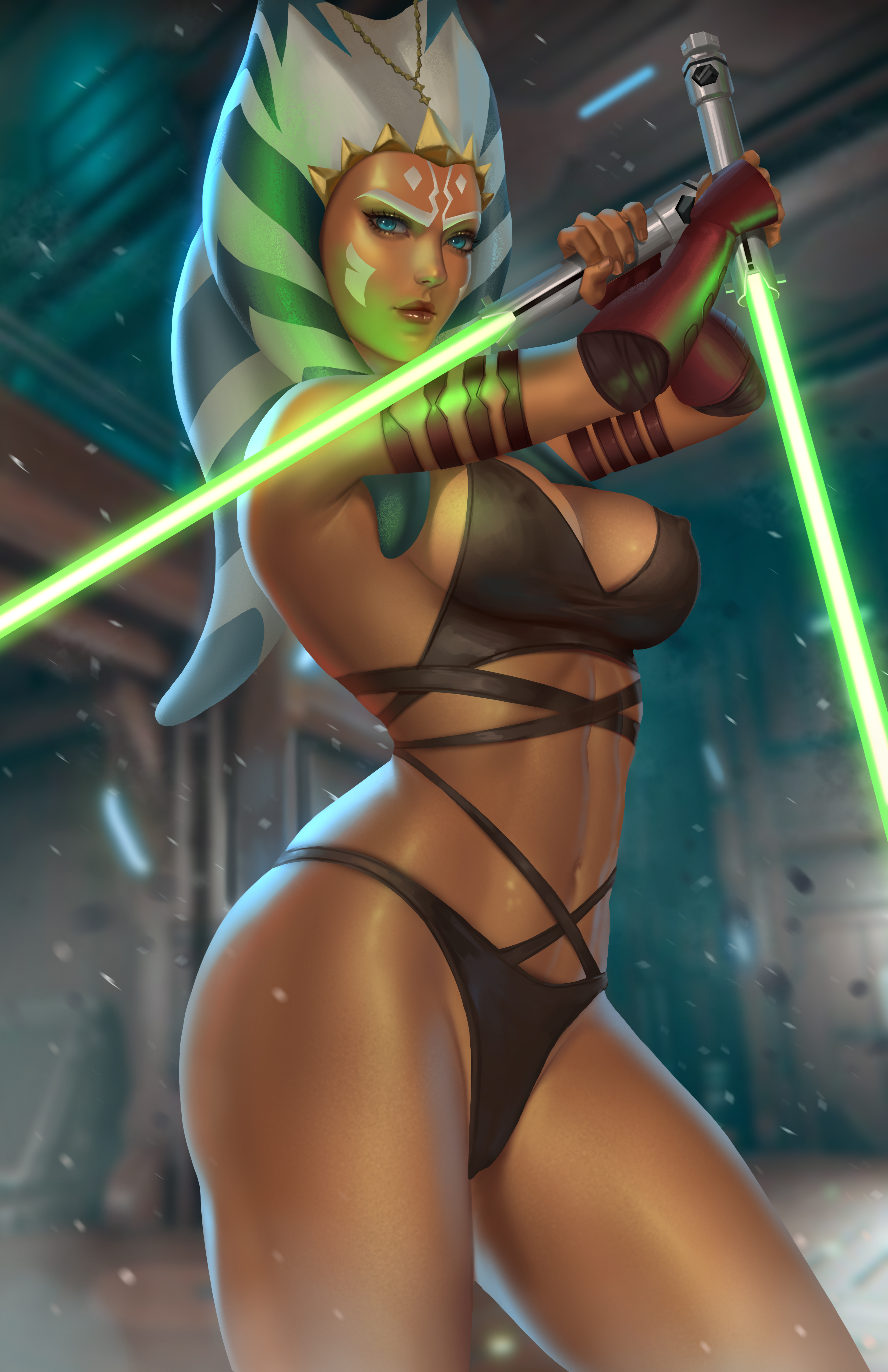 Star Wars Jedi fictional character fantasy girl bikini arm warmers 2D artwo...