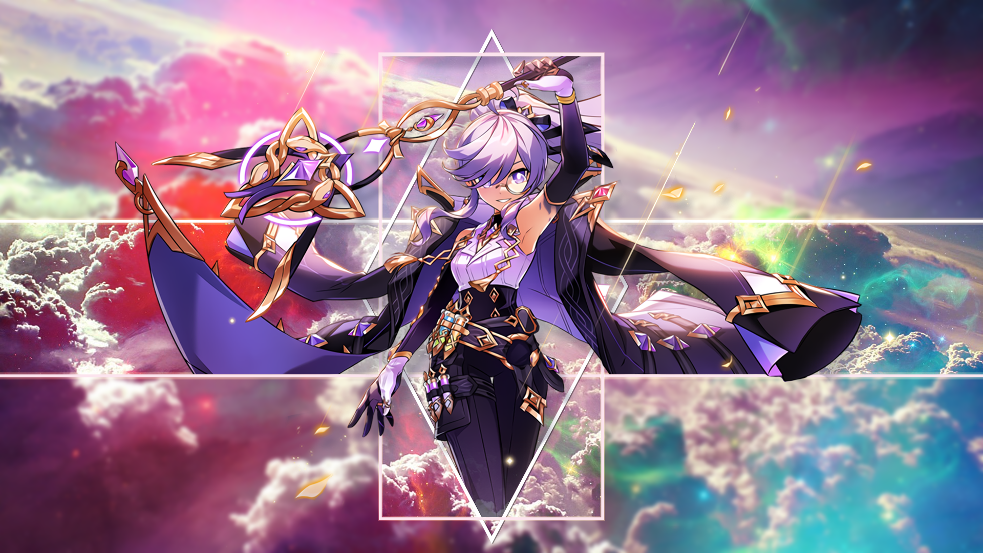 Anime 1920x1080 Elsword Aisha (Elsword) anime girls picture-in-picture clouds stars space fantasy art