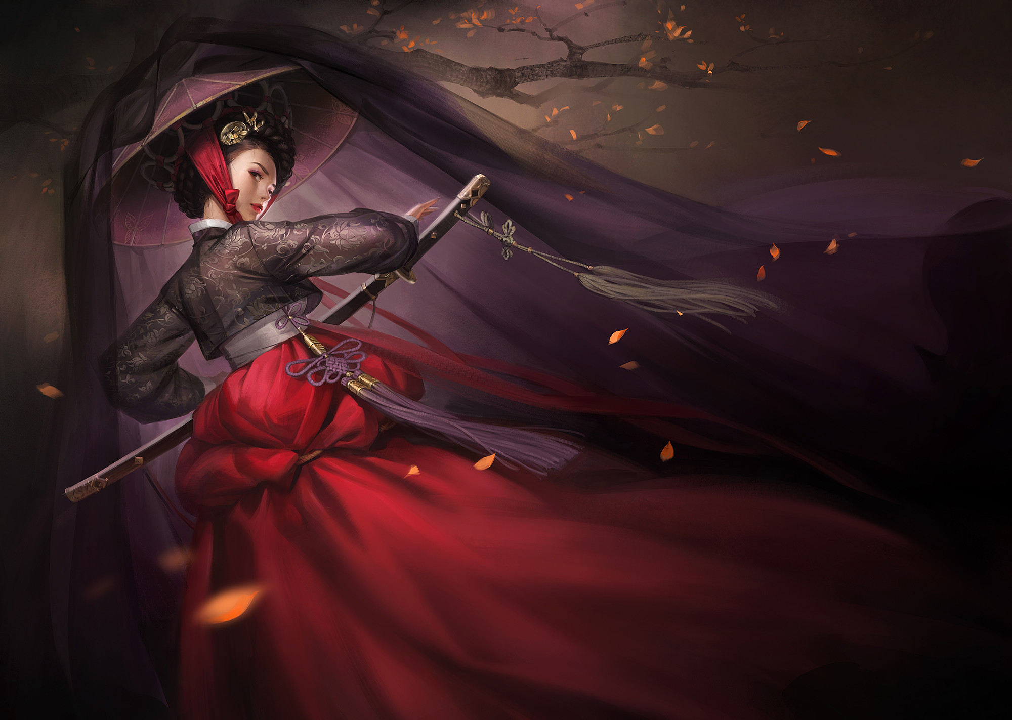 General 2000x1423 fantasy art fantasy warrior women samurai katana Sora Kim hanbok
