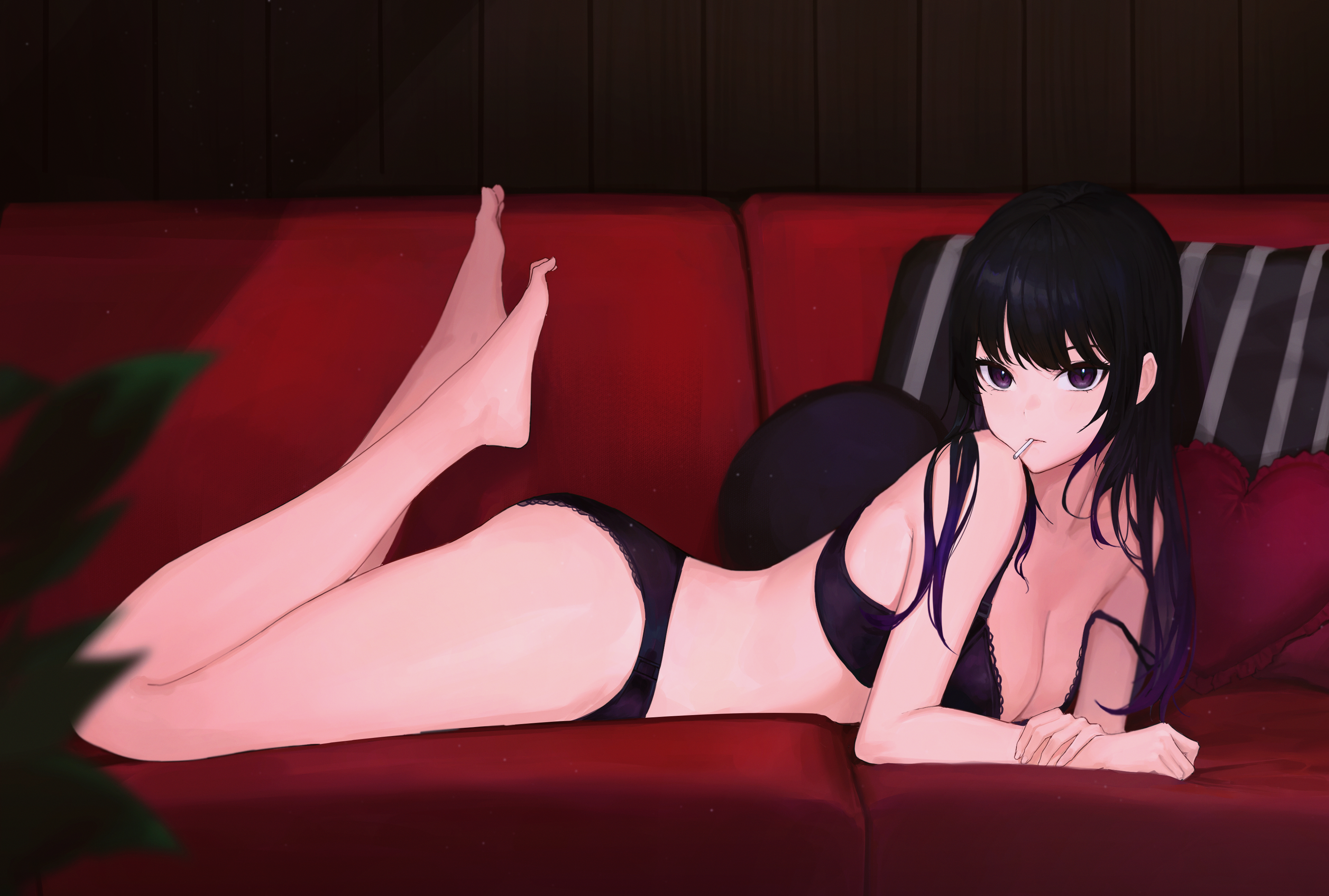 Anime 3553x2397 anime anime girls underwear cleavage big boobs lying on front