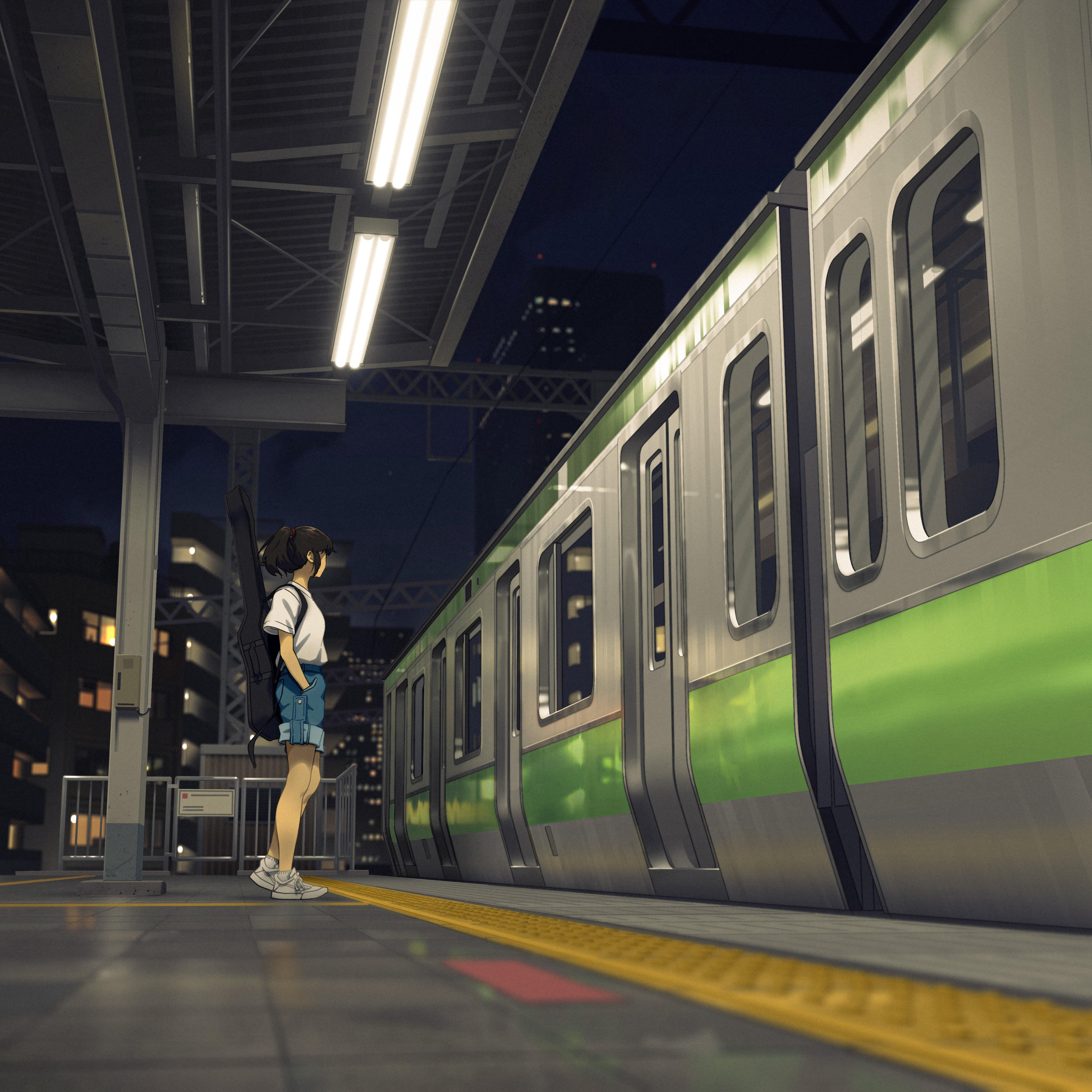 sideview of a anime train, illustration, autumn light, | Stable Diffusion