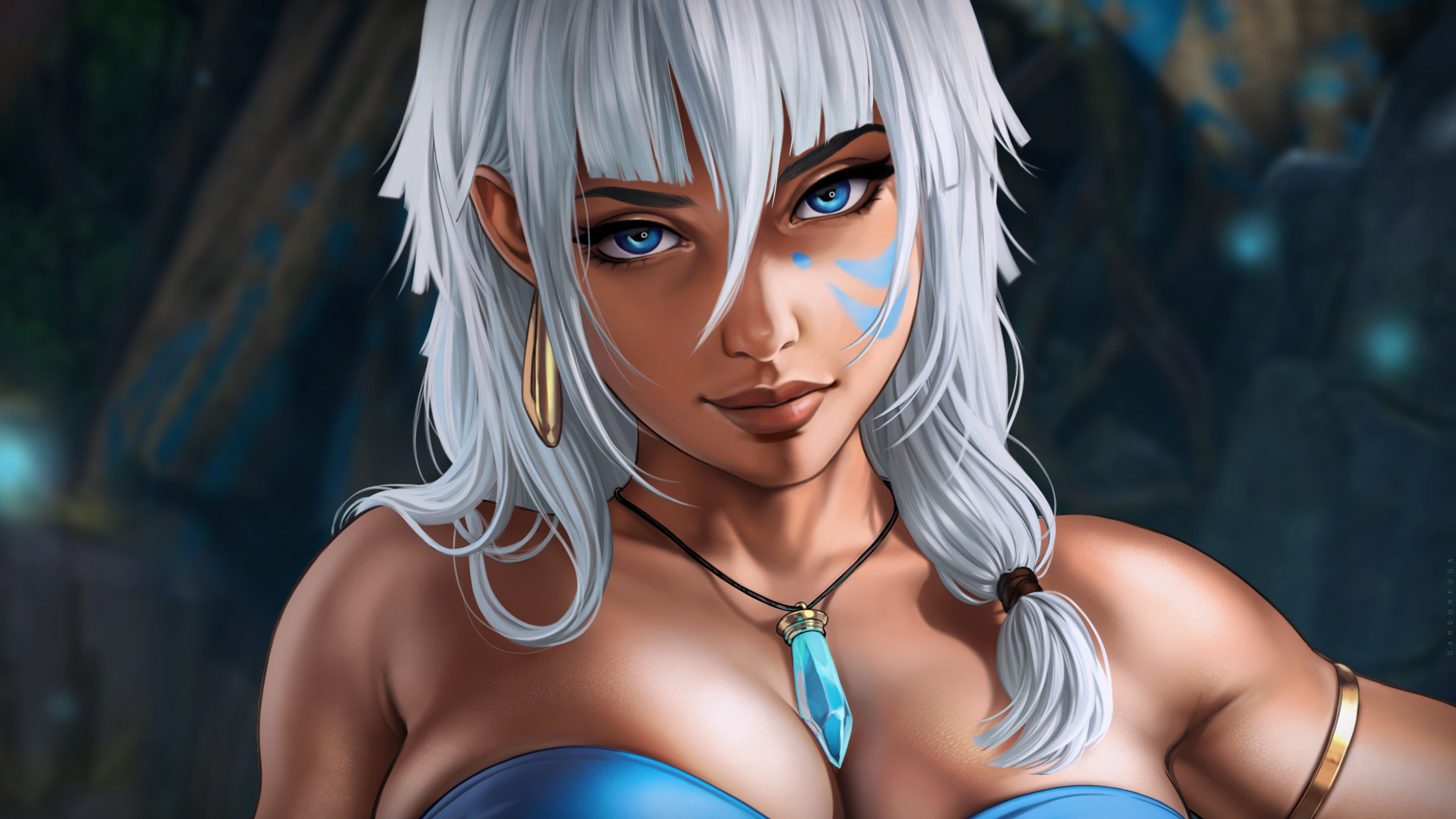 General 3840x2160 Dandonfuga fantasy girl tanned white hair cleavage bikini Kida Nedakh Atlantis: The Lost Empire digital art