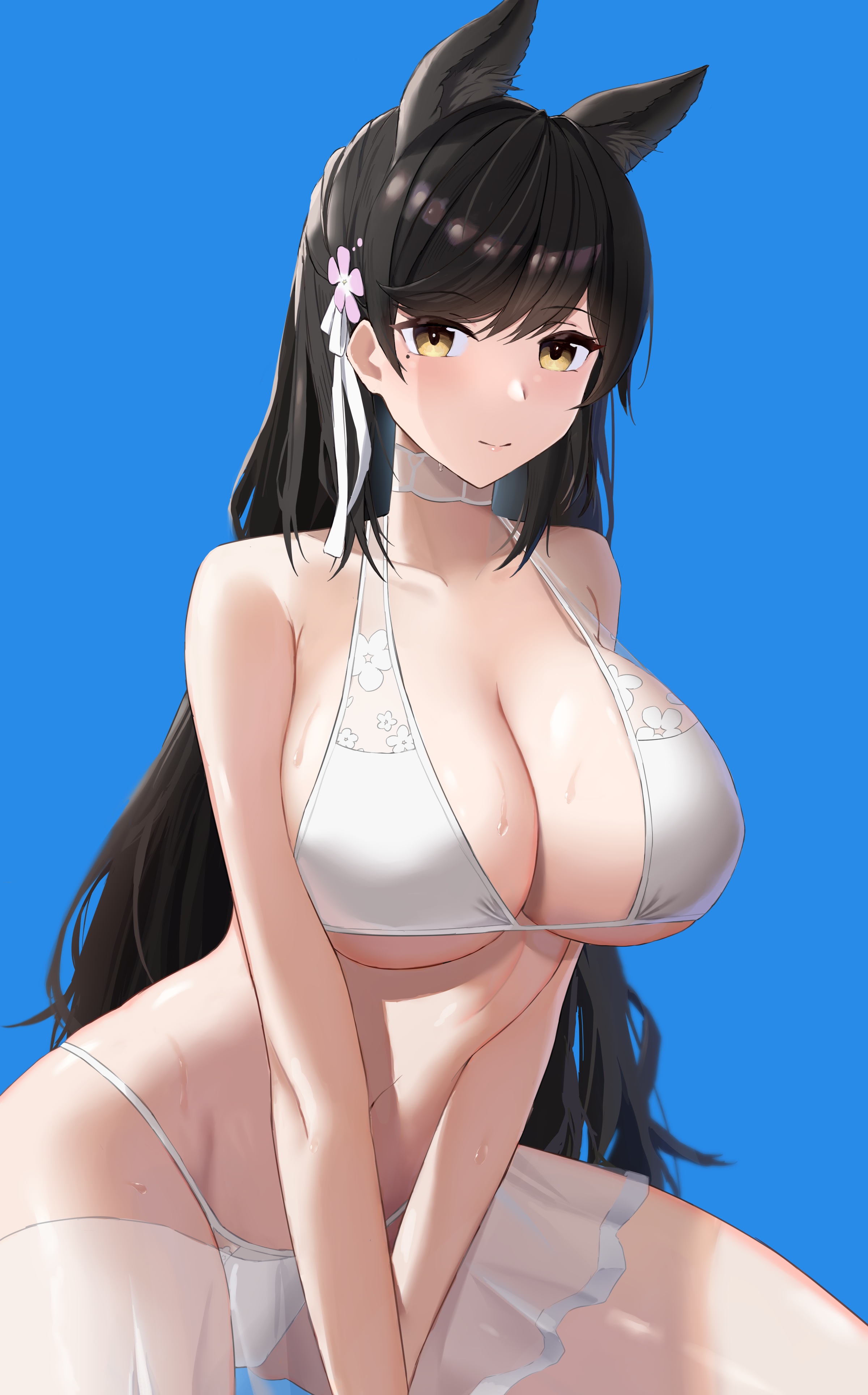 Anime 2400x3855 anime girls Atago (Azur Lane) Azur Lane video games big boobs Cc (C~Fua) bikini white bikini black hair animal ears huge breasts