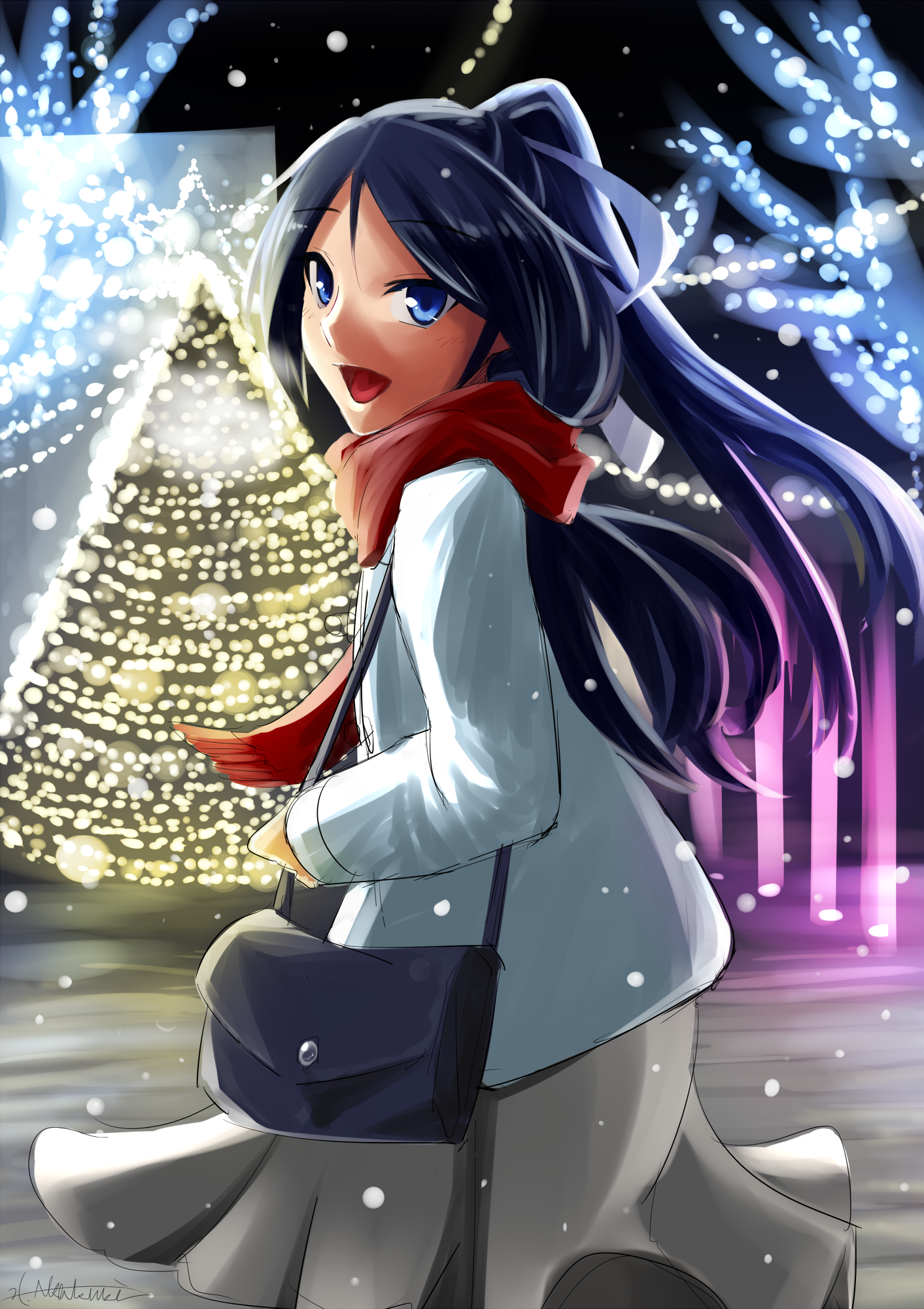 Anime 1413x2000 anime anime girls Kantai Collection Katsuragi (Kancolle) long hair dark hair solo artwork digital art fan art Christmas tree