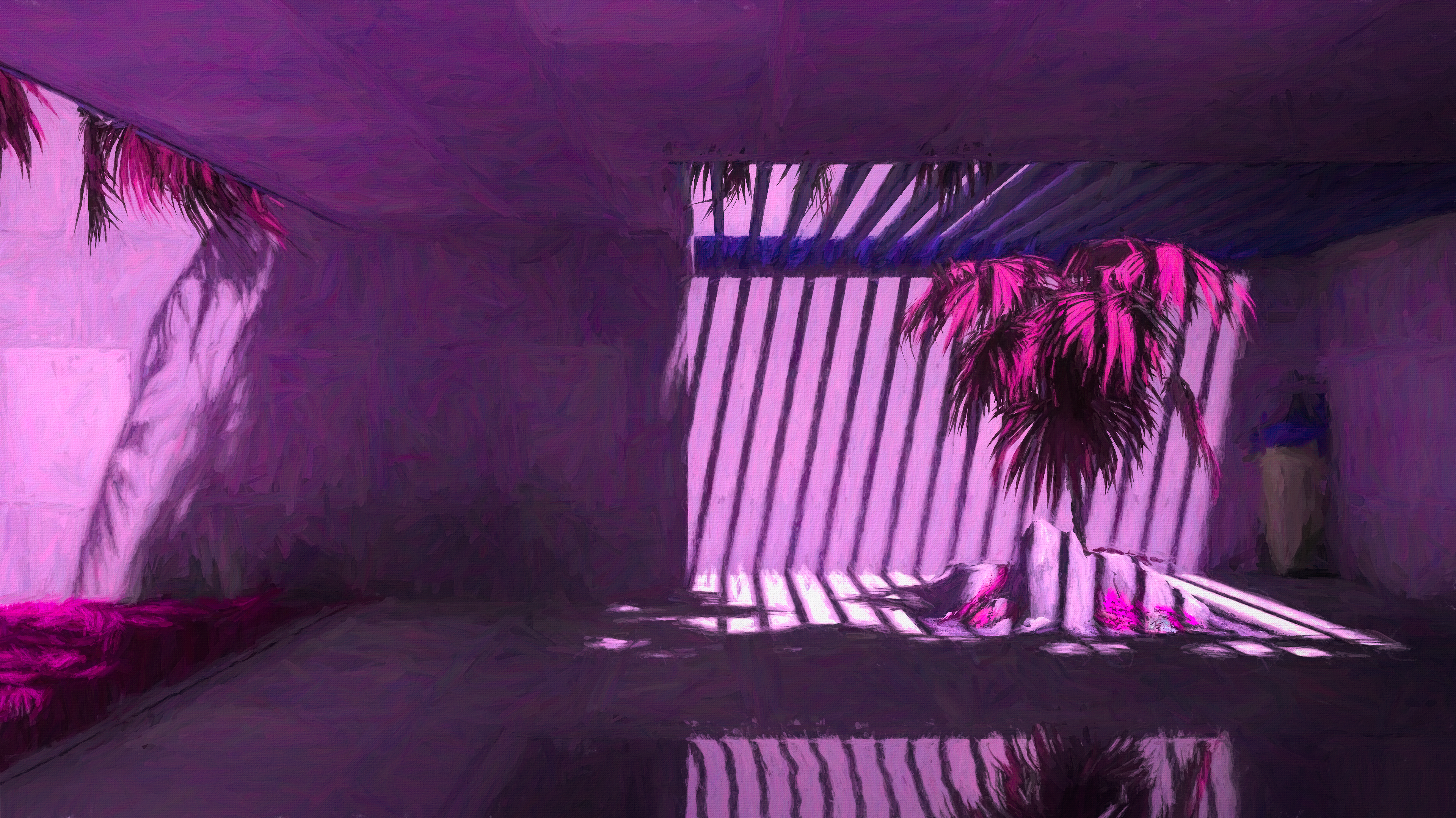 General 3840x2159 CGI digital art shaders artwork environment palm trees shadow pink background Girls Be Ambitious!