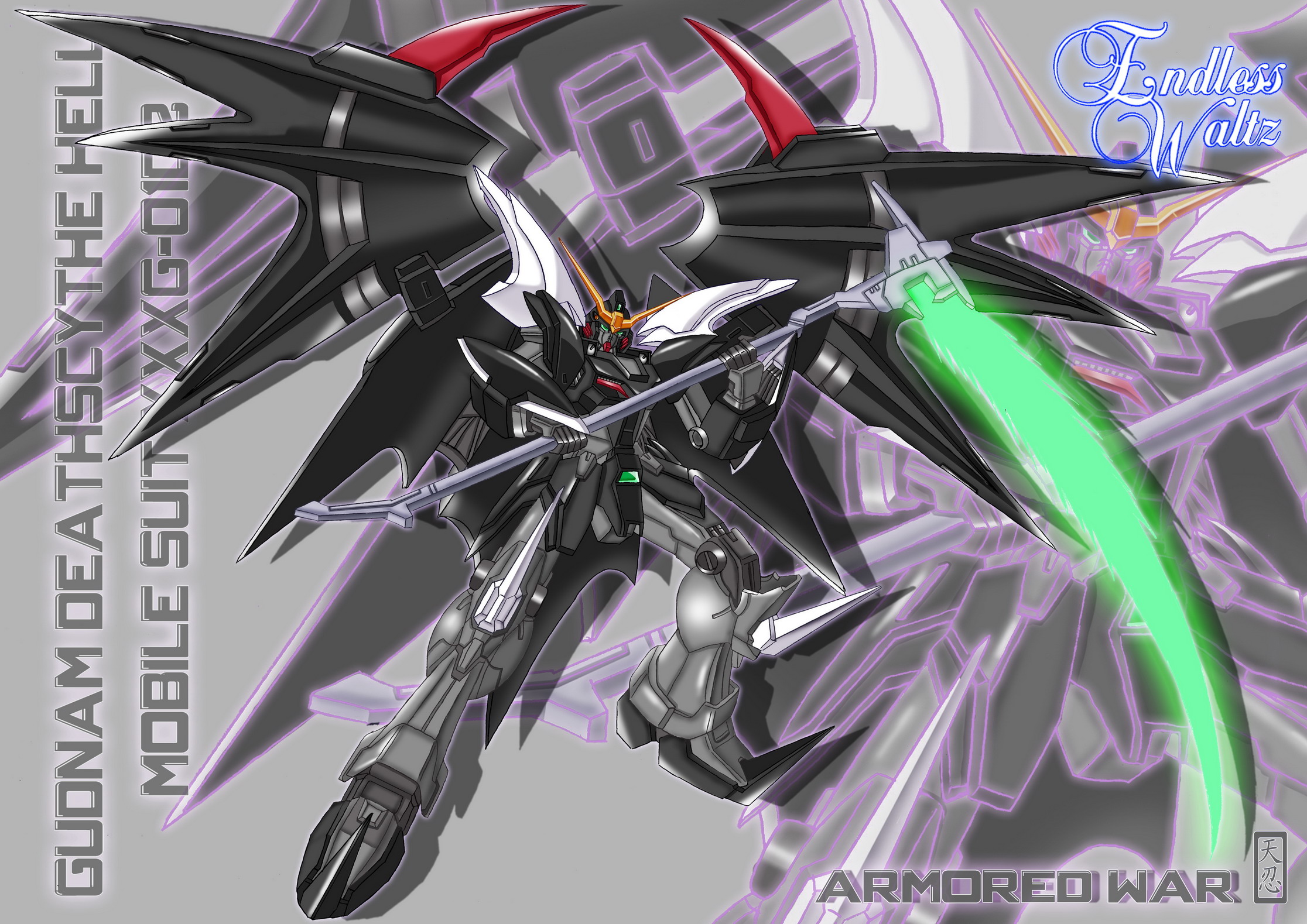 Anime 2232x1579 anime mechs Gundam Super Robot Taisen Mobile Suit Gundam Wing Gundam Deathscythe Hell artwork digital art fan art