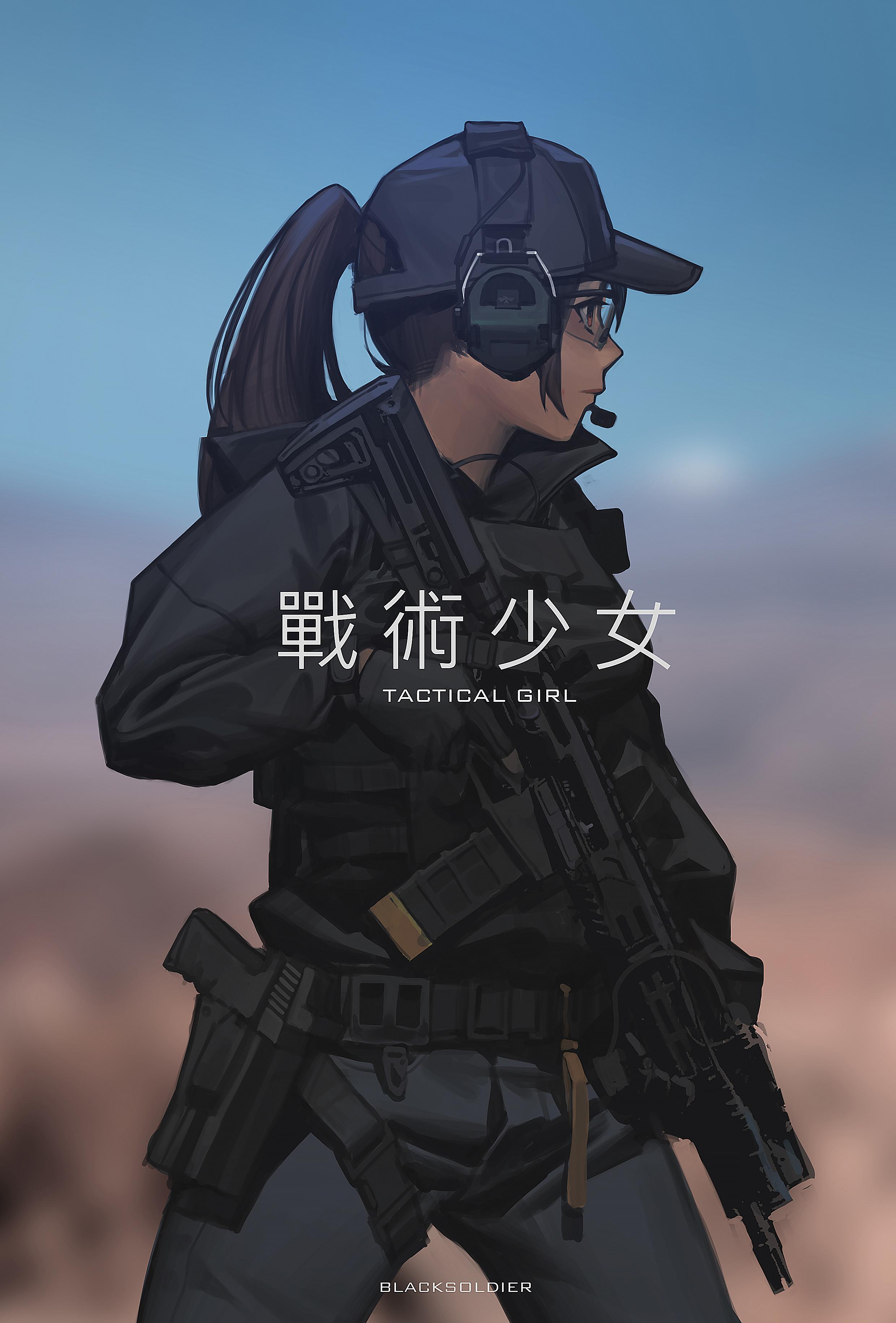 Anime 2480x3661 anime girls tactical special forces gun portrait display rifles Black Soldier operator anime girls with guns black clothing tactical girl