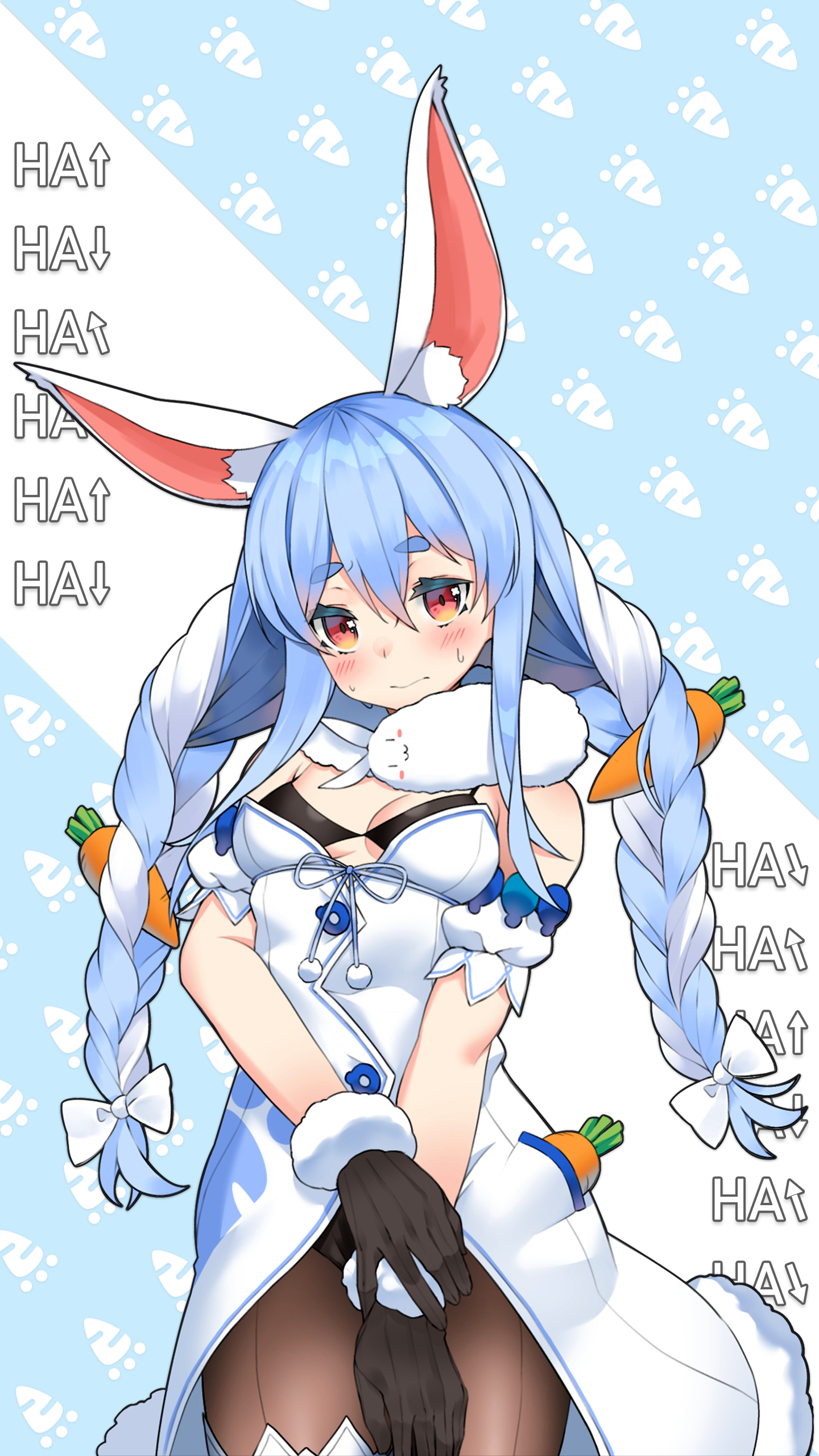 Anime 1440x2560 Usada Pekora Virtual Youtuber bunny suit bunny girl bunny ears Hololive digital art carrots anime anime girls