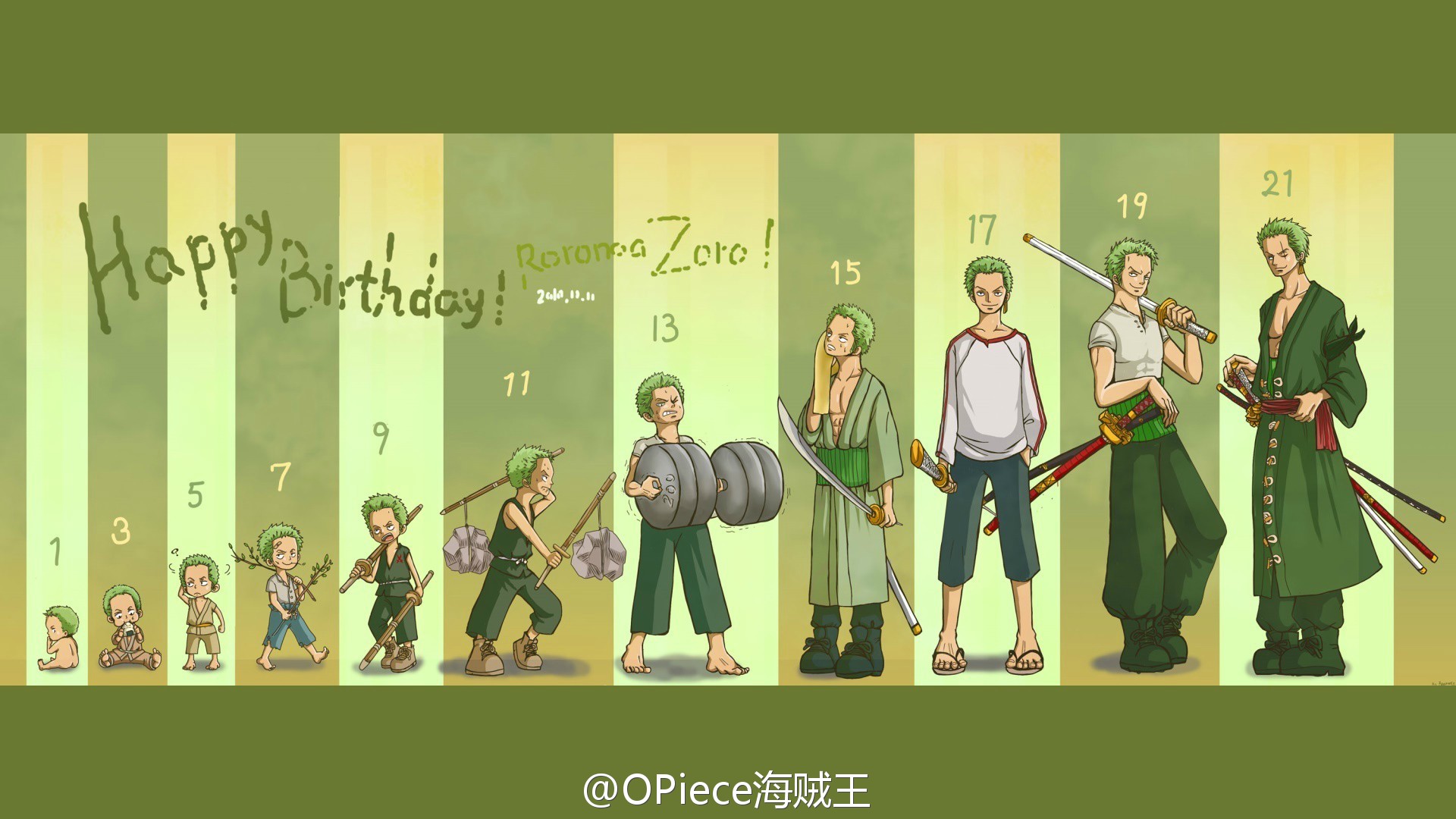 Anime 1920x1080 One Piece anime collage anime boys anime men numbers green background panels simple background sword