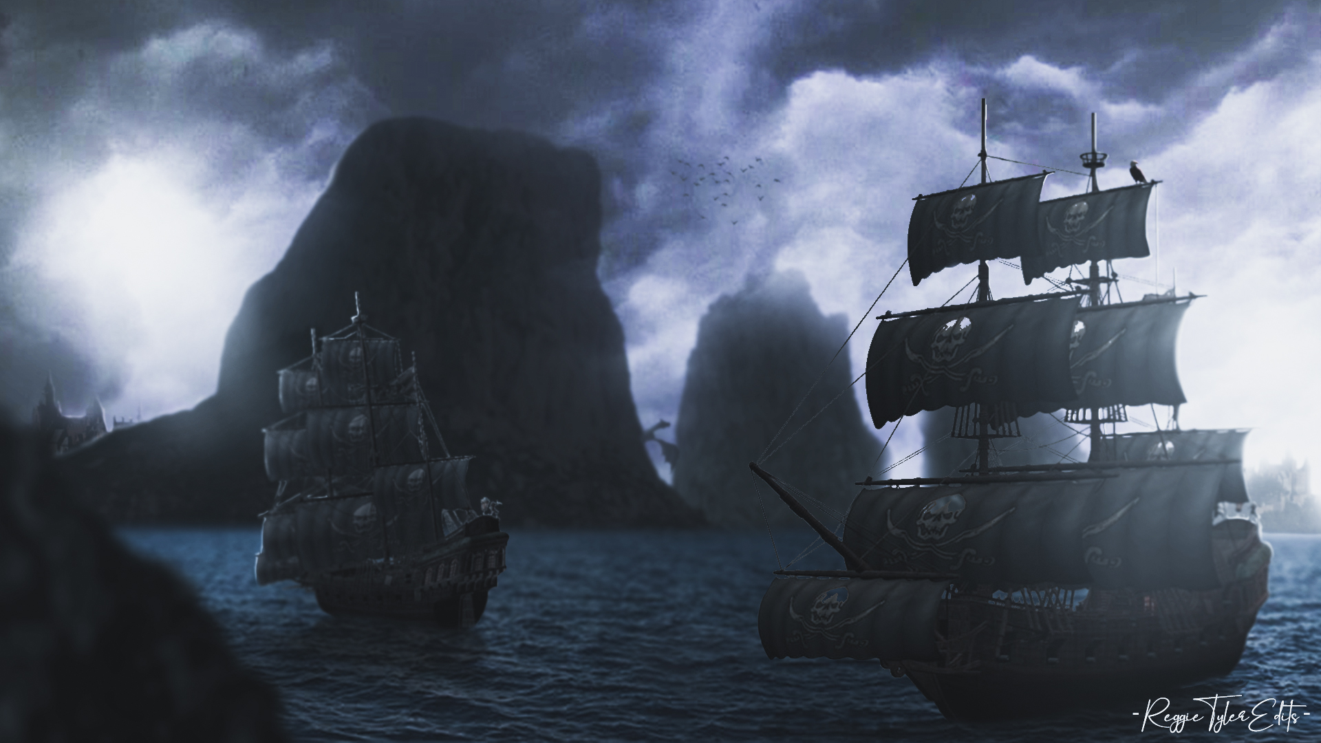 General 1920x1080 pirates mountain chain Pirate ship photoshopped artwork dark war