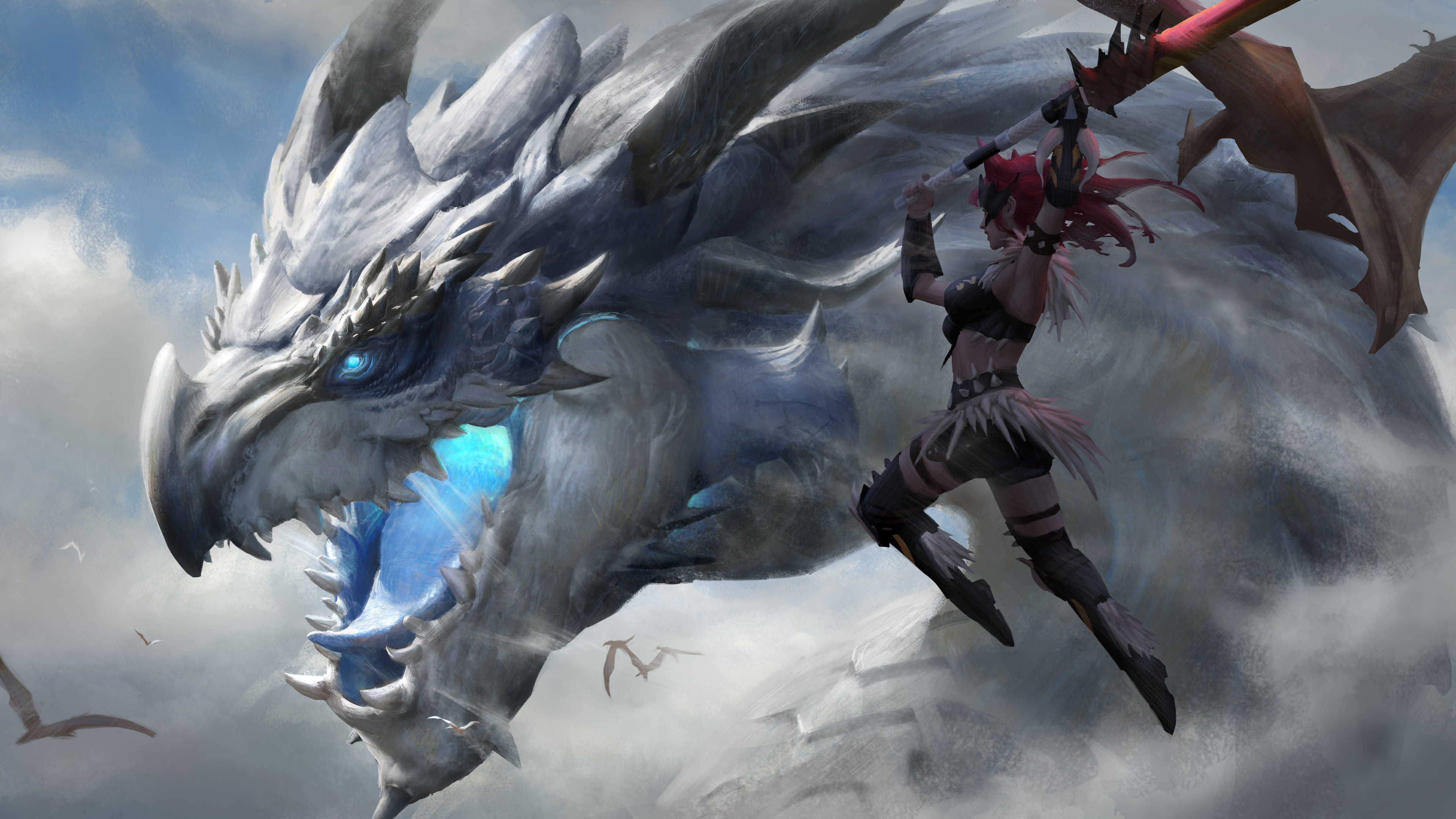 General 3840x2160 Yuhong Ding digital art artwork drawing fictional dragon female warrior