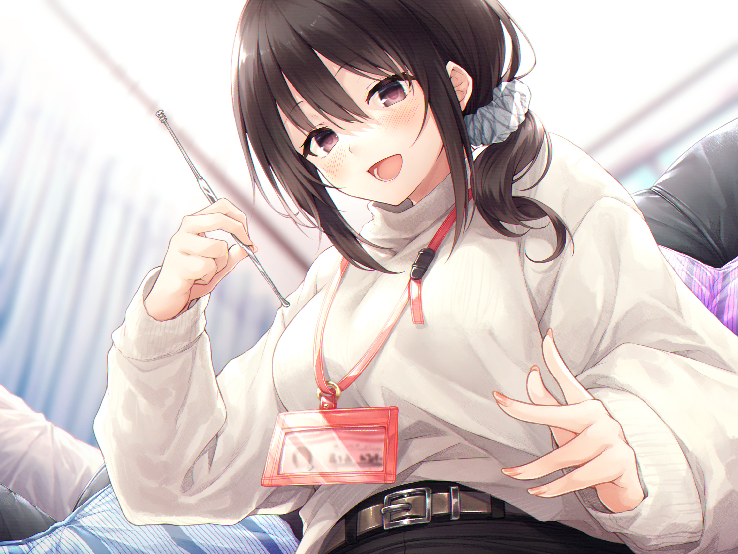 Anime 3000x2250 smiling happy white sweater dark hair dark eyes anime girls Hasumi