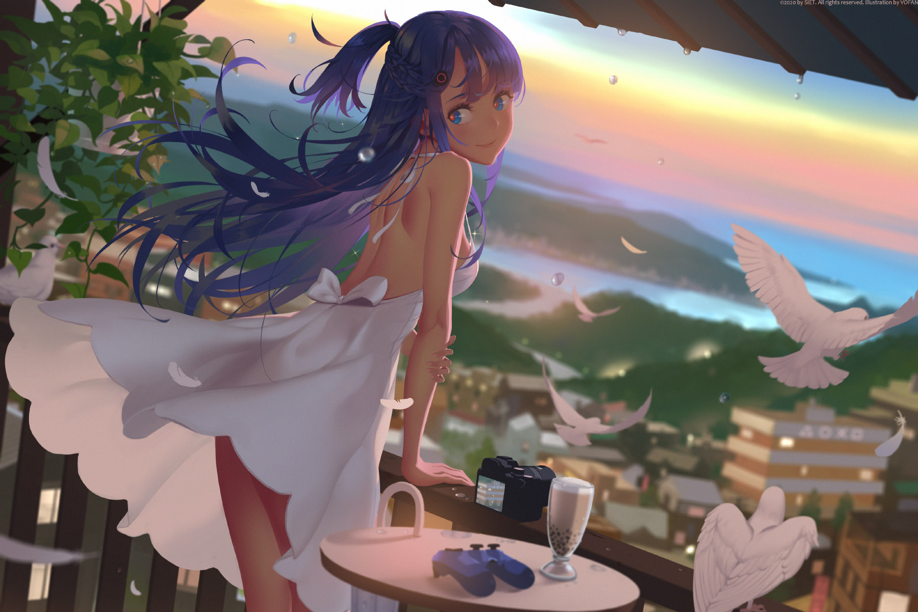 Anime 1800x1200 vofan anime anime girls blue hair blue eyes smiling dress sun dress landscape