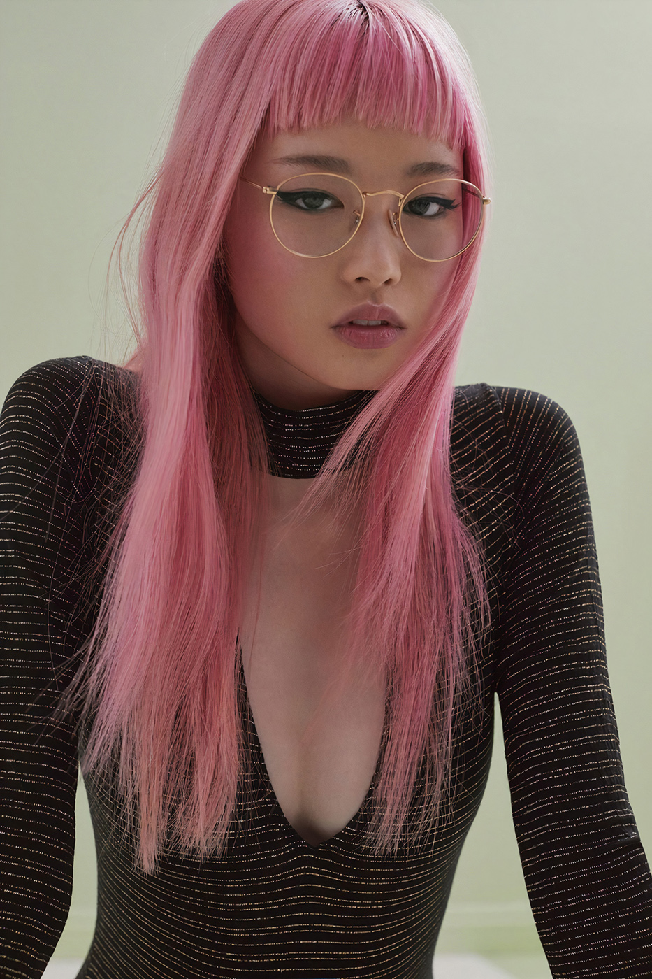 People 933x1400 Fernanda Ly women model pink hair women with glasses Chinese Chinese model long hair women indoors Asian