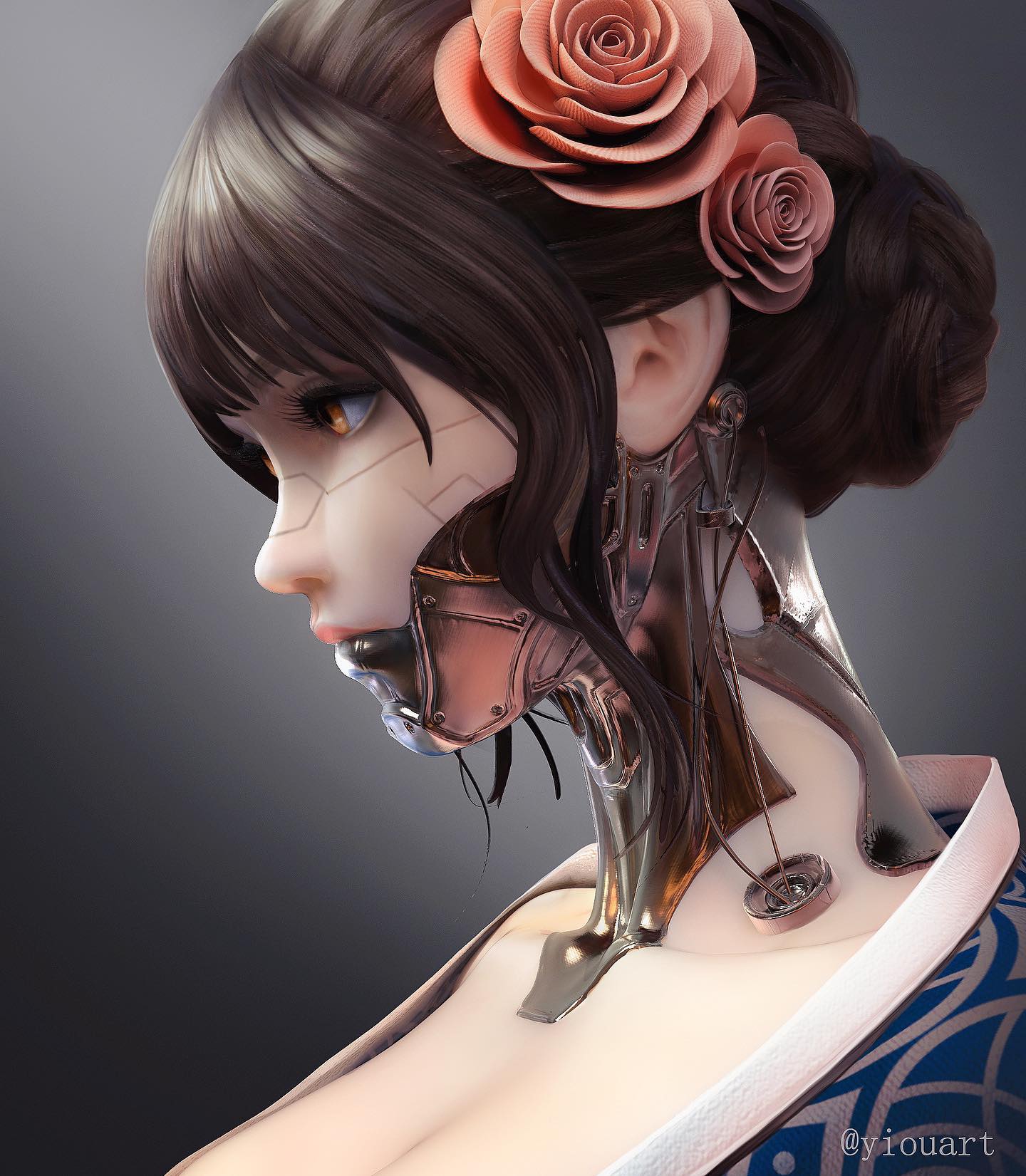 General 1440x1651 artwork cyberpunk women geisha cyborg