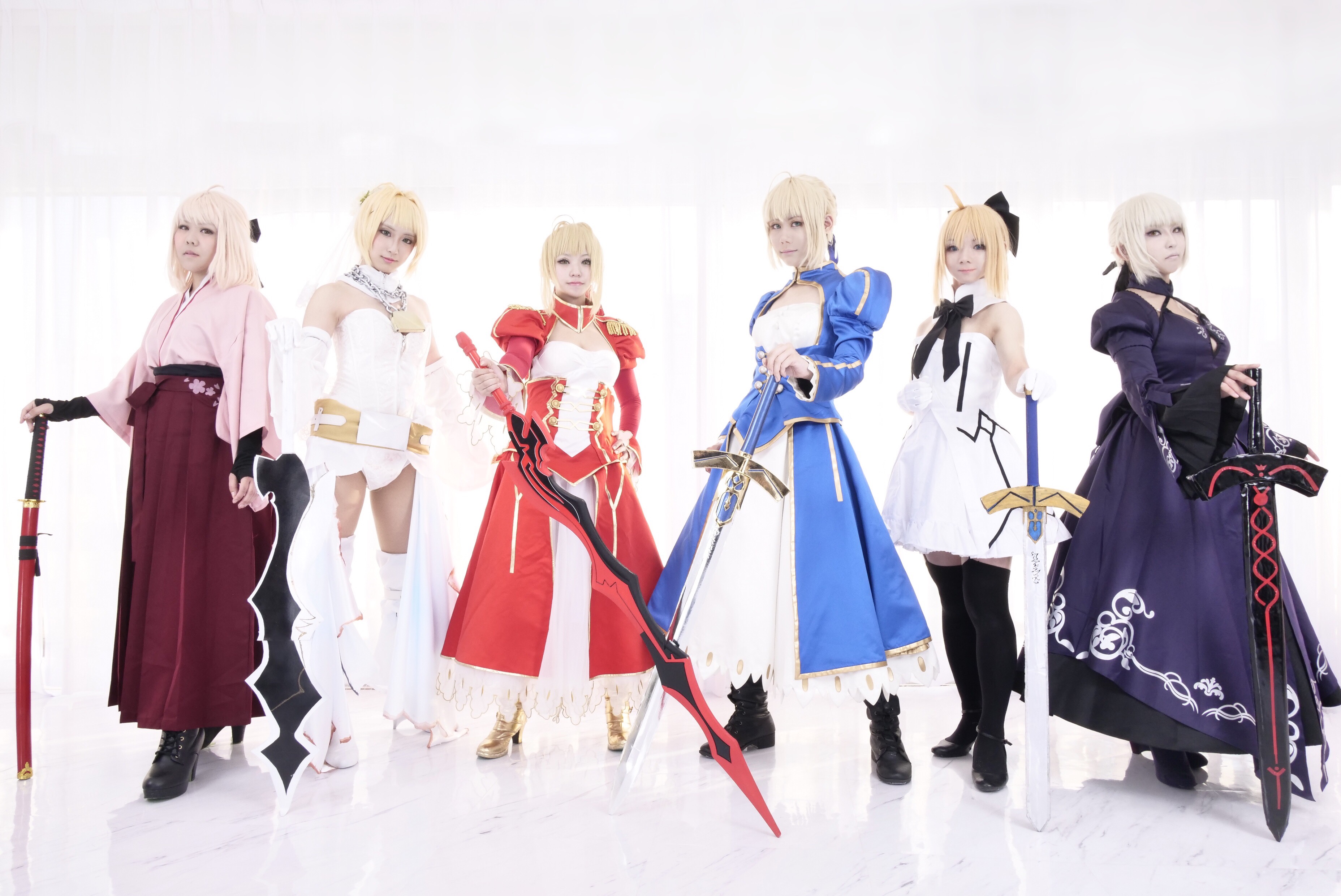 People 3712x2480 Asian Japanese Japanese women women cosplay Fate series Fate/Stay Night fate/stay night: heaven's feel Fate/Extra Fate/Extra CCC Fate/Unlimited Codes  Fate/Grand Order Artoria Pendragon Nero Claudius Okita Souji Saber Saber Alter Saber Bride Saber Lily Excalibur blonde long hair