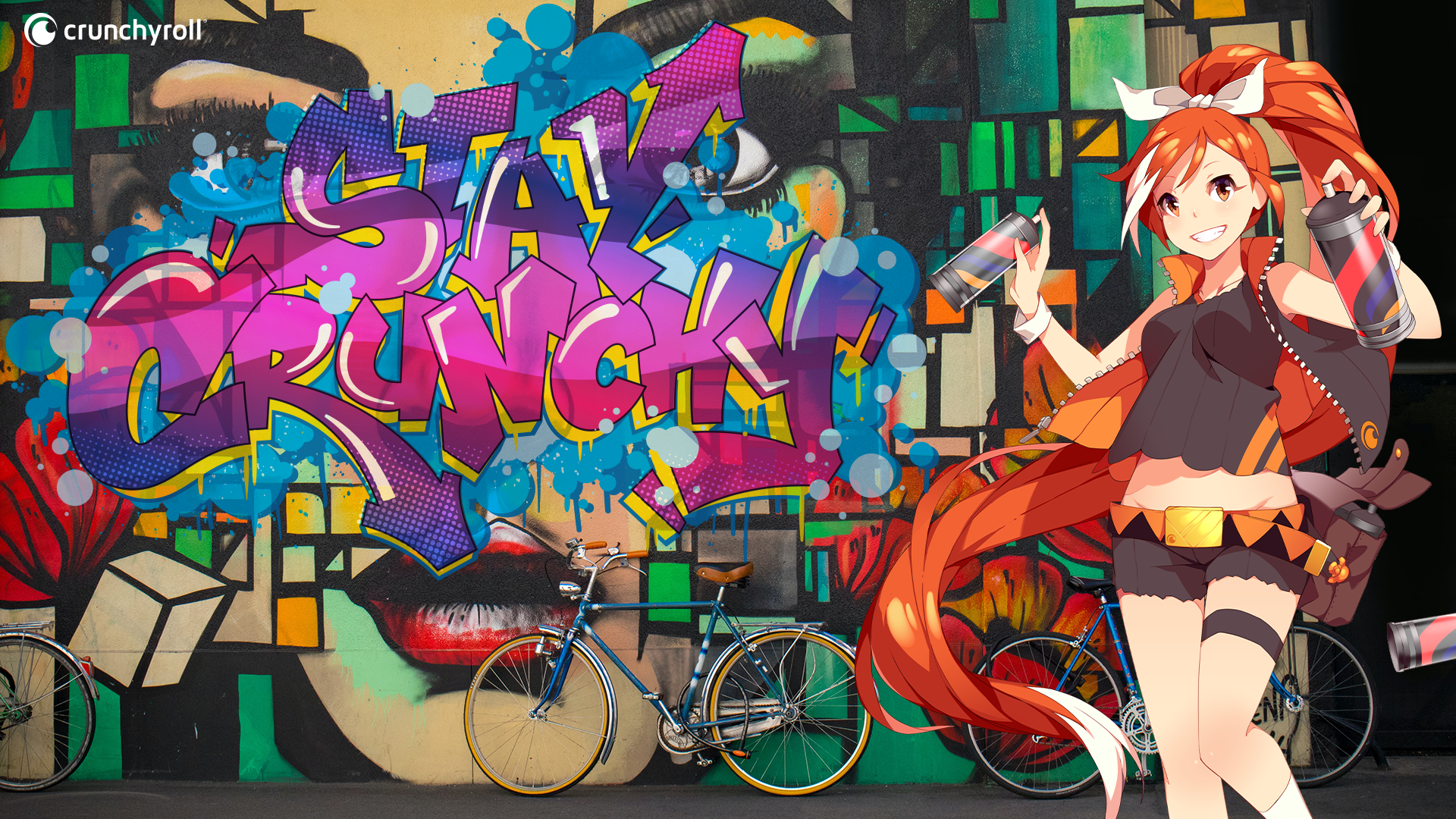 Anime 1920x1080 graffiti anime typography bicycle