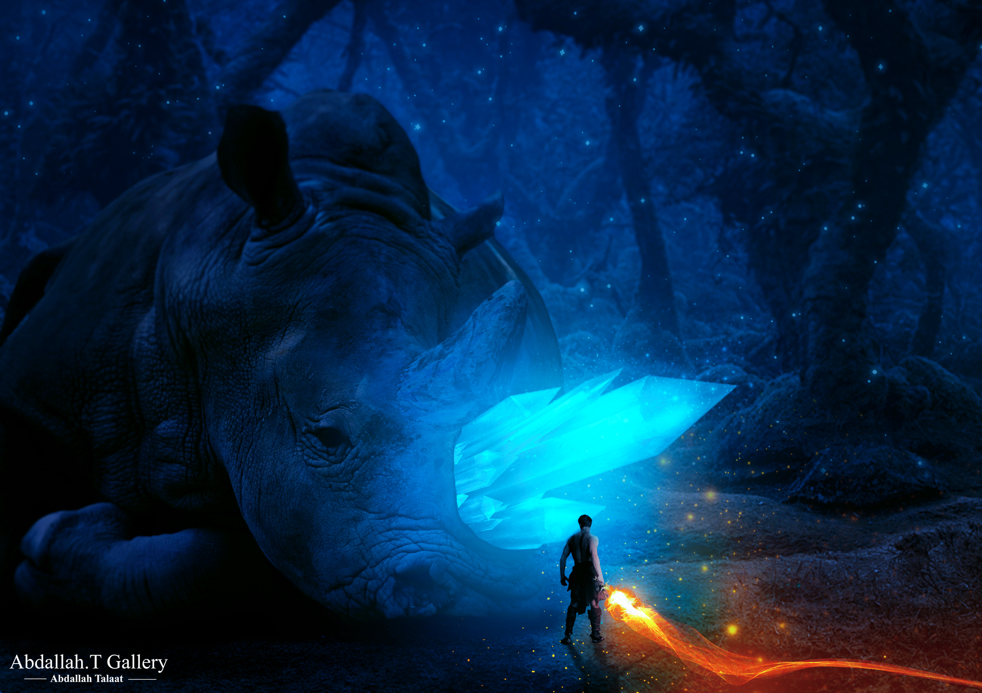 General 2000x1411 rhino warrior fantasy men magic dark night artwork digital art watermarked
