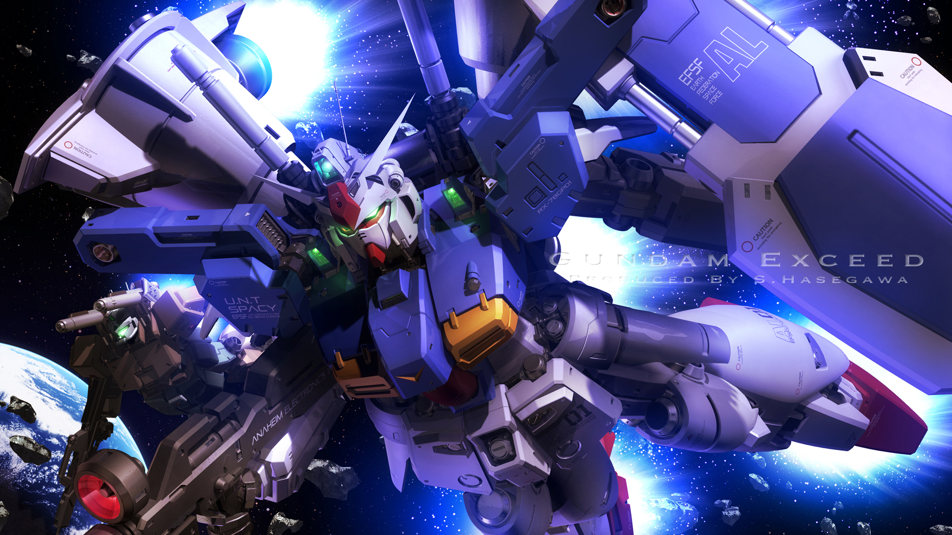 Anime 1920x1080 anime mechs Gundam Mobile Suit Gundam 0083: Stardust Memory GP01 Gundam "Zephyranthes" Full Burnern artwork digital art fan art Super Robot Taisen