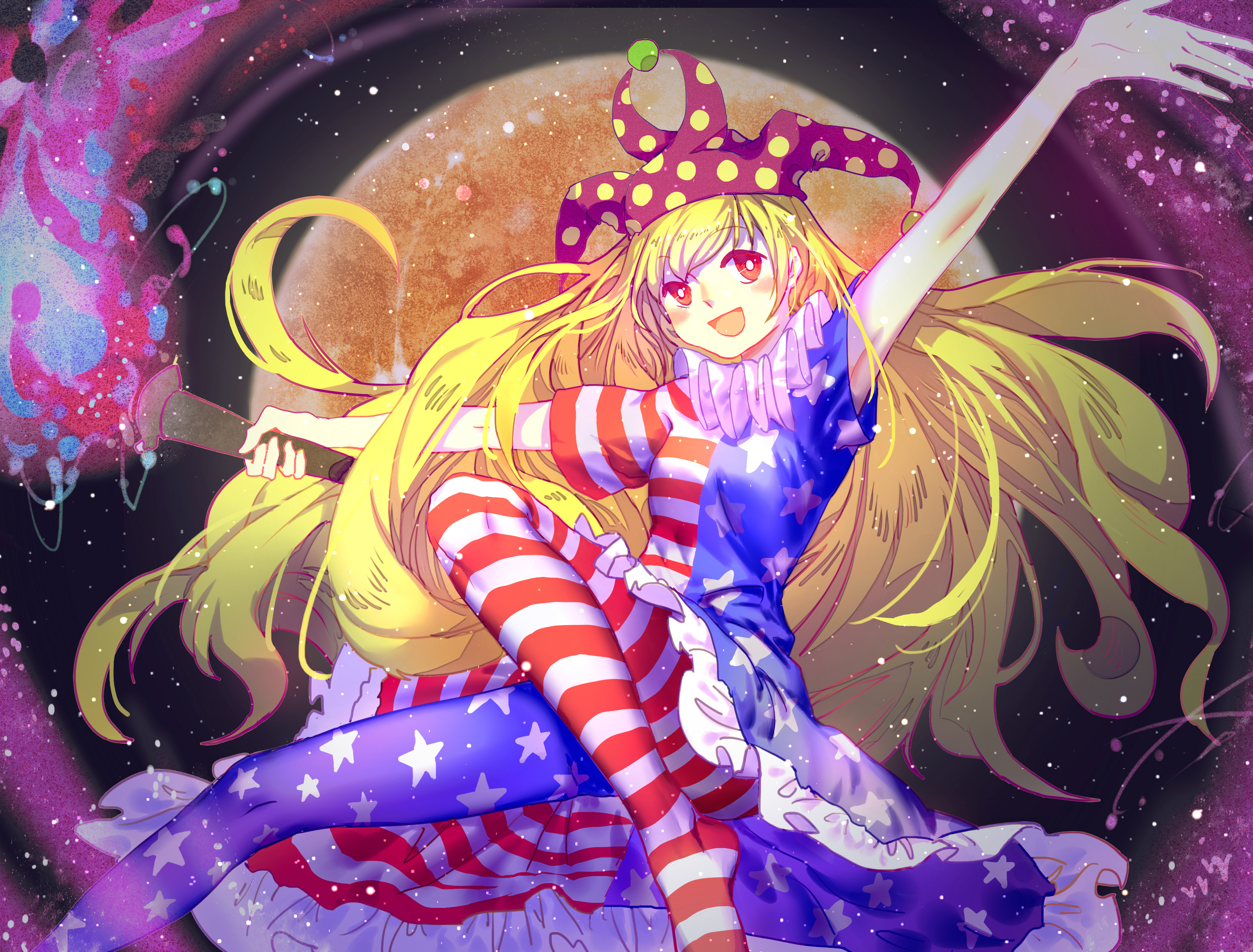 Anime 2952x2244 Touhou Clownpiece anime girls long hair blonde torches stars pantyhose American flag