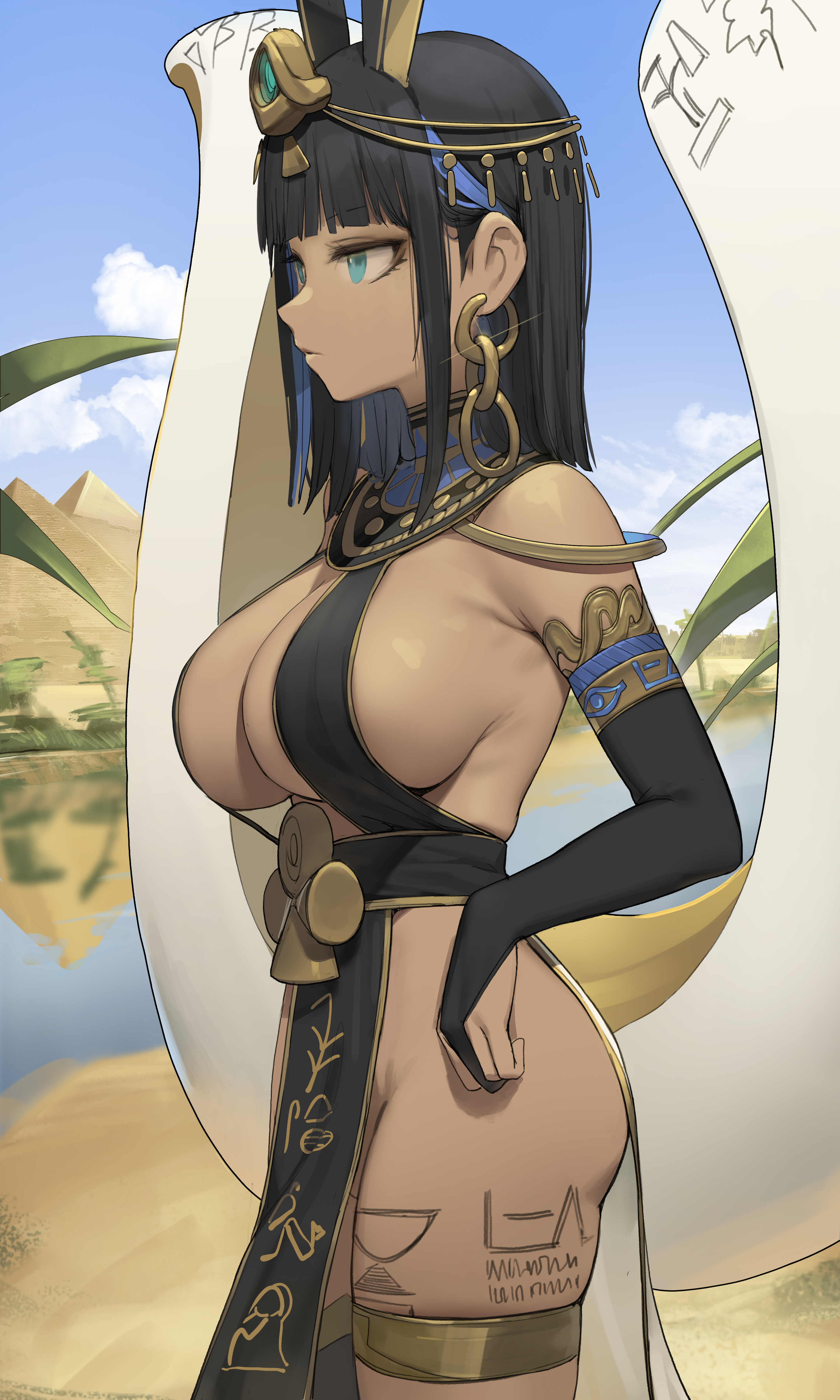 Anime 3000x5000 Romana dark skin sideboob cleavage big boobs anime girls Egypt Egyptian