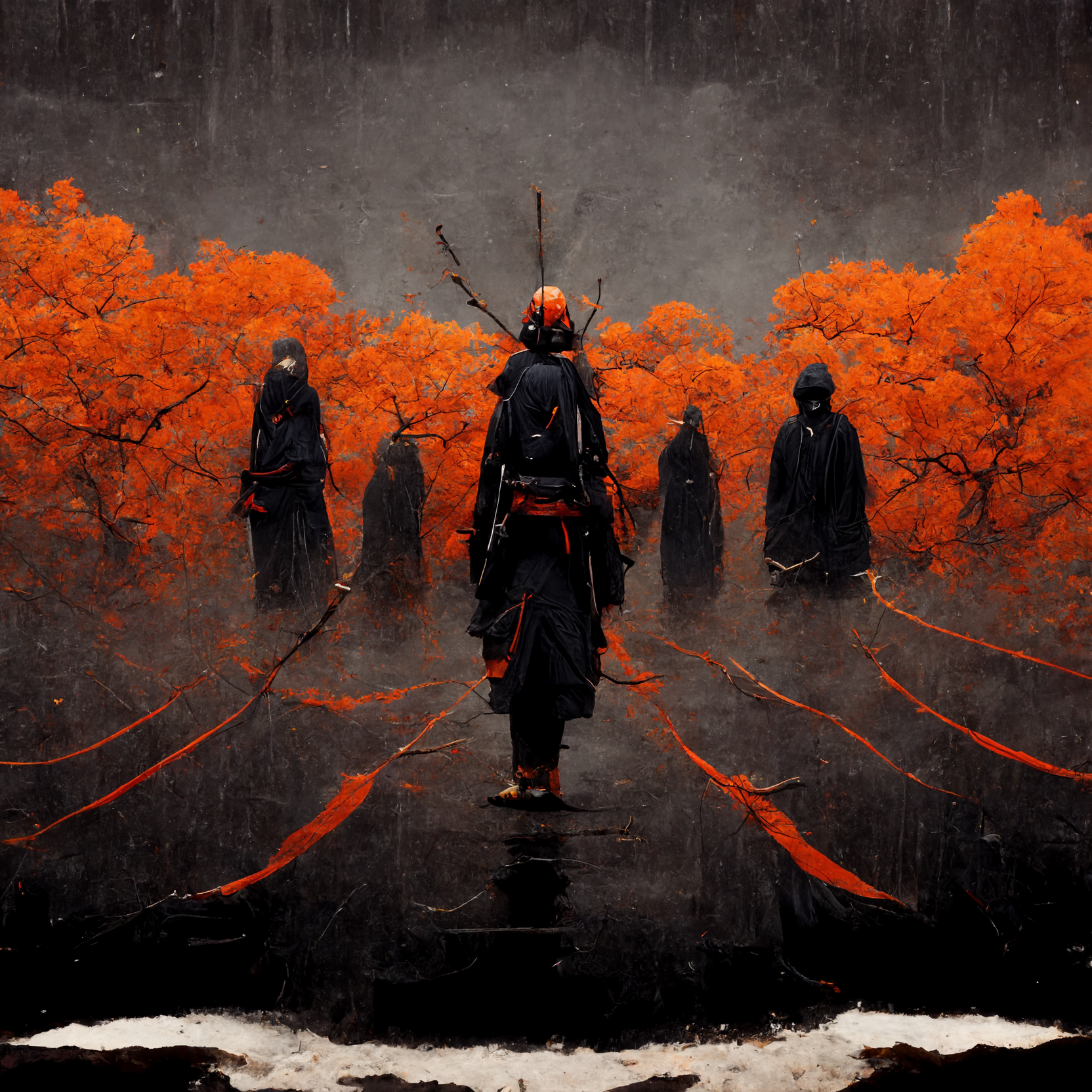 General 1664x1664 abstract dark fantasy Japanese Art dark ninjas samurai fantasy art AI art