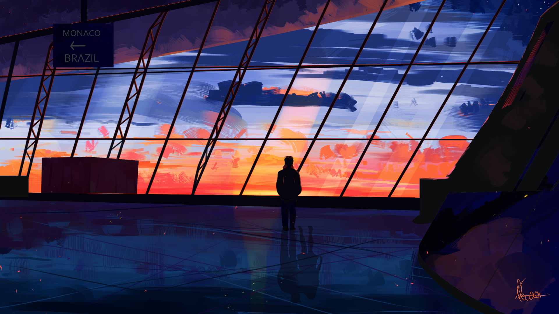 General 1920x1080 alvaroserpa digital painting airport sky sunset