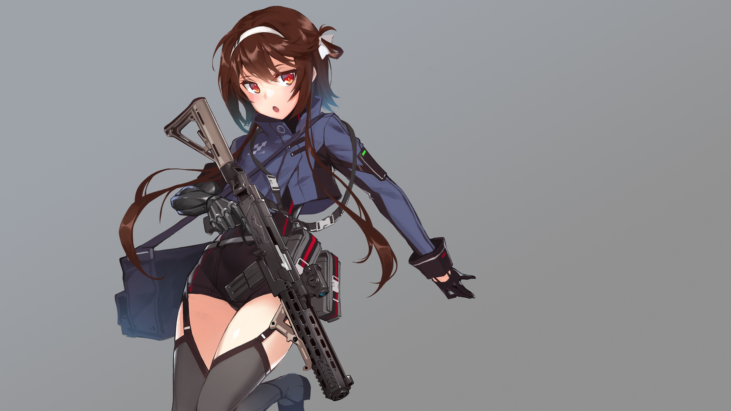 Anime 2560x1440 anime gun tactical rifles brunette red eyes stockings Type 79 (Girls Frontline)