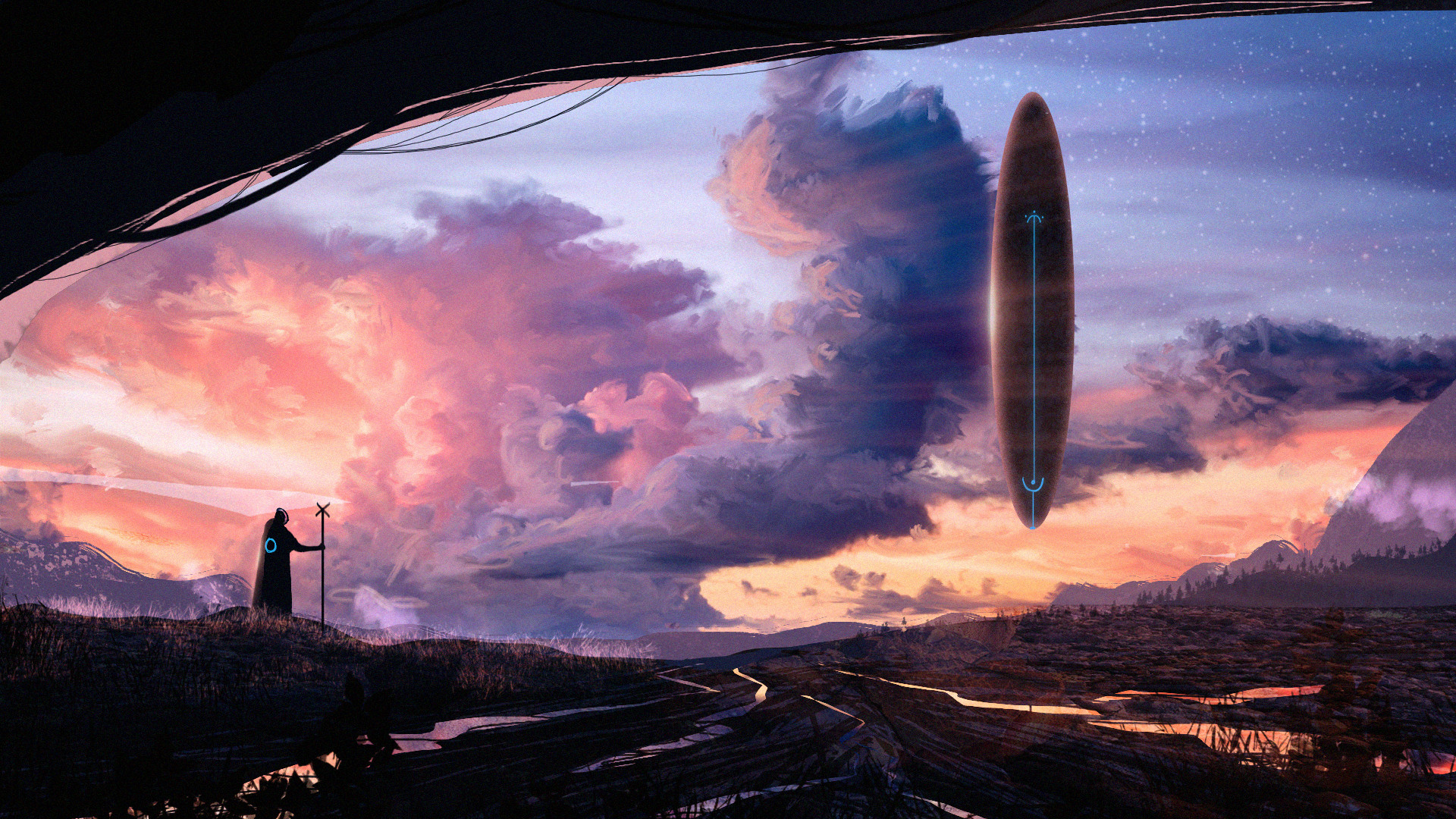 General 1920x1080 Muhammad Nafay digital art clouds aliens science fiction landscape sky UFO