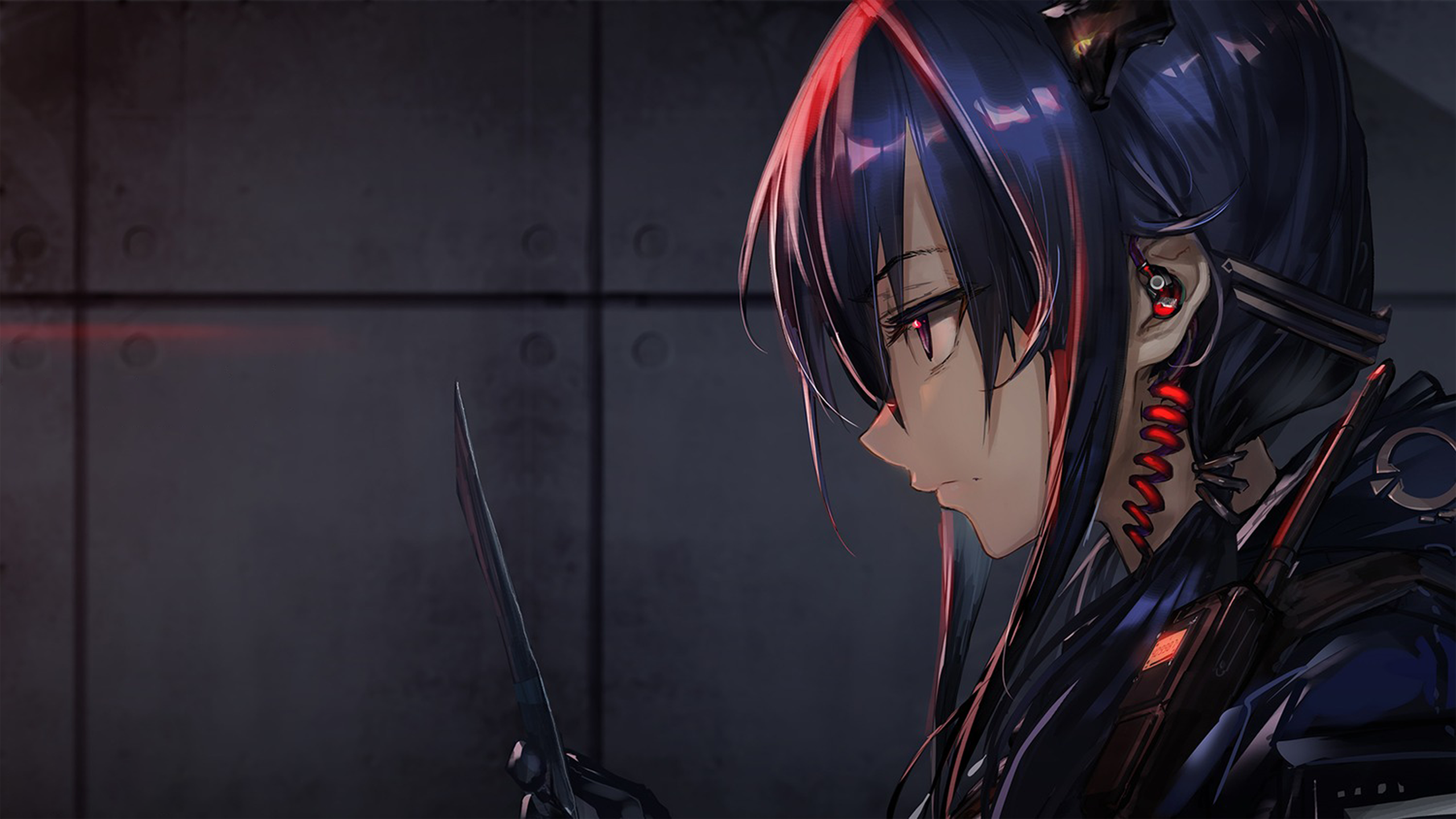 Anime 2560x1440 Arknights Chen (Arknights) anime girls anime blue hair profile headsets Huanxiang Heitu