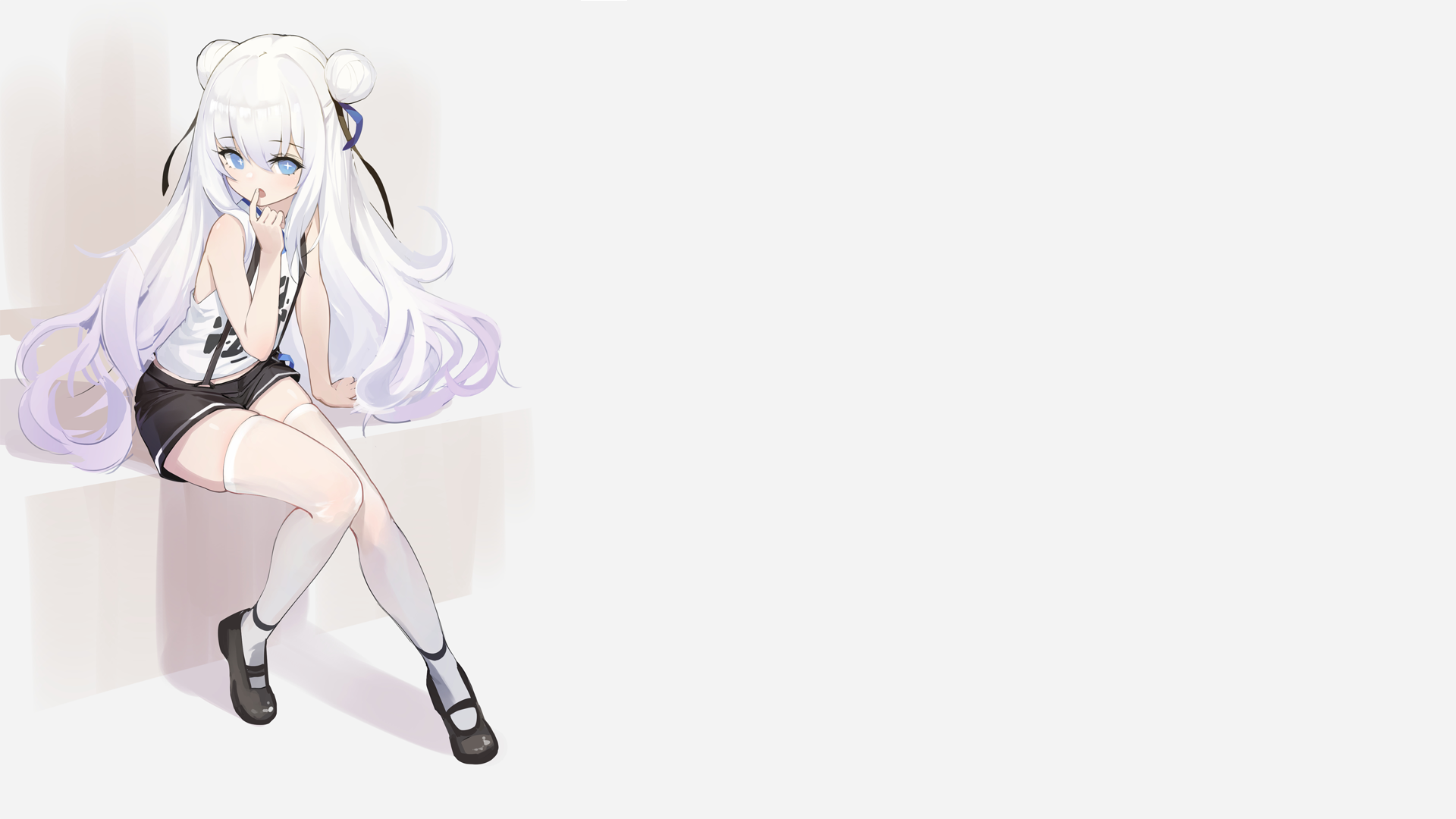 Anime 1920x1080 anime anime girls simple background Azur Lane white hair sitting stockings thighs zettai ryouiki schoolgirl thigh-highs short shorts