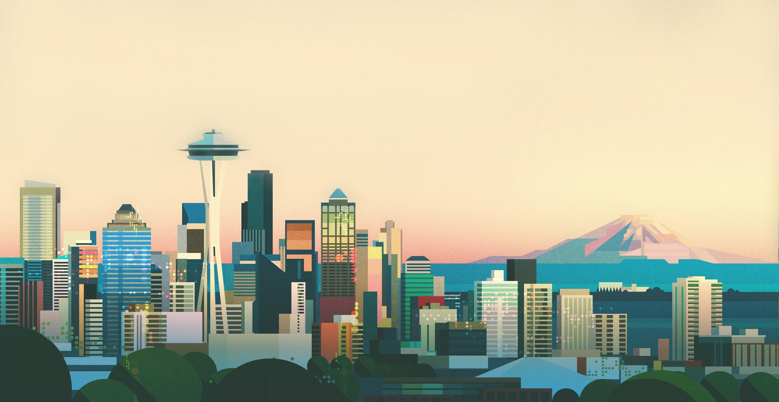 General 2520x1300 city cityscape digital art artwork illustration Seattle Washington (state) Space Needle USA