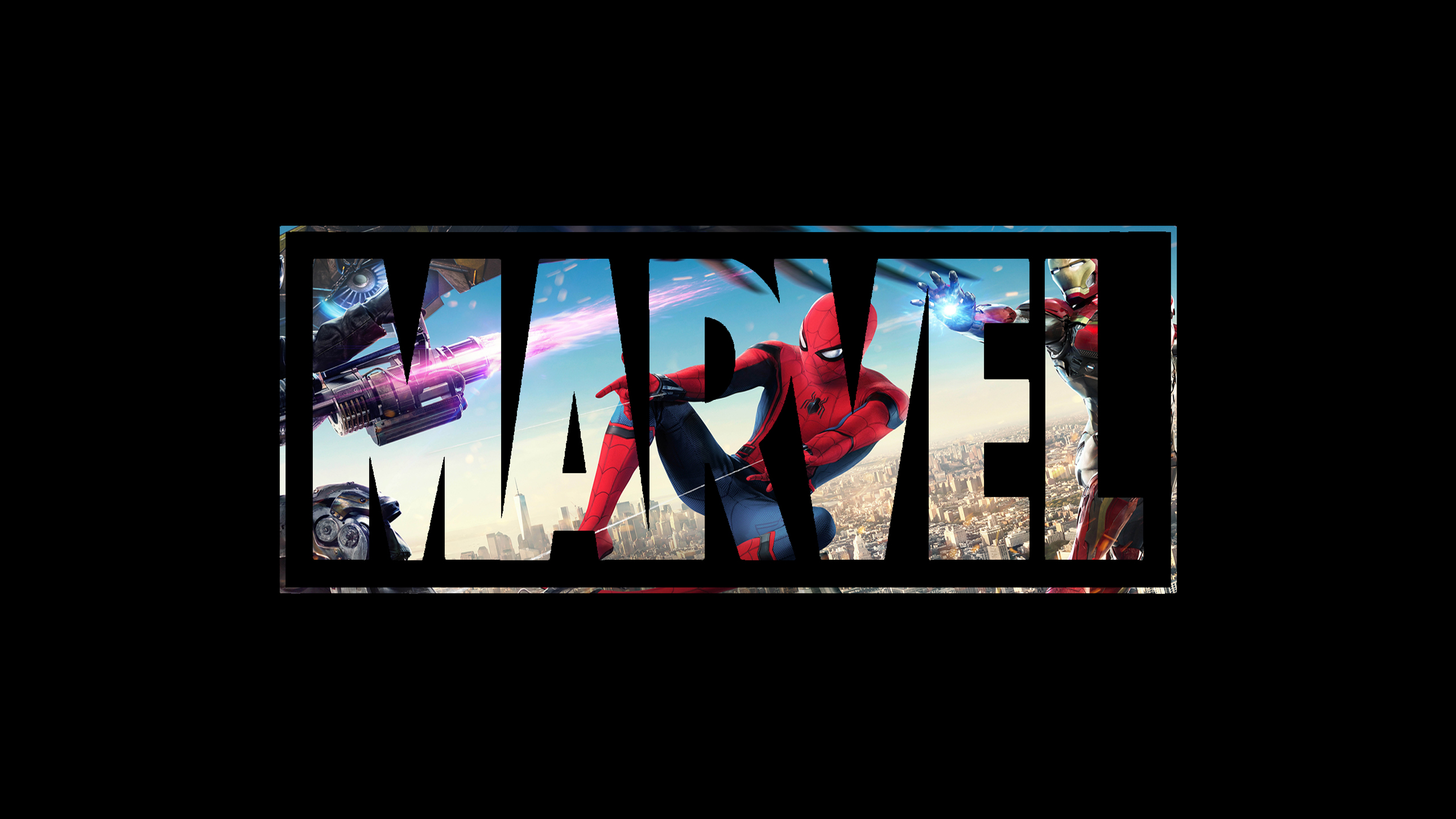 General 2560x1440 Marvel Cinematic Universe Marvel Comics Spider-Man Iron Man Marvel Super Heroes logo superhero CGI simple background digital art