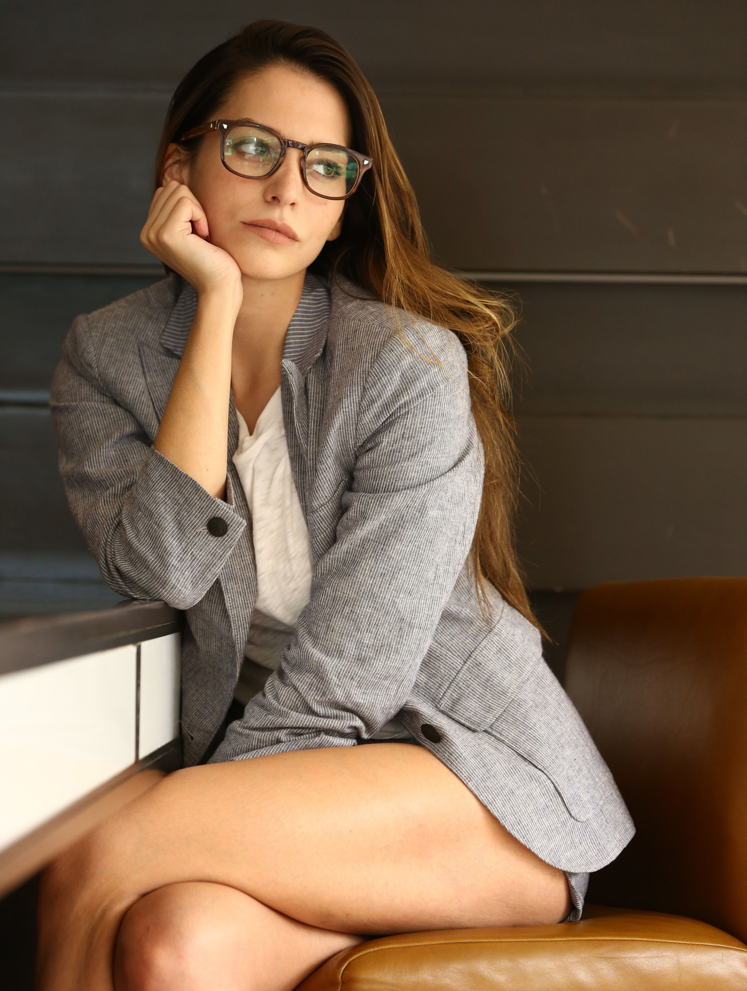 People 1507x2000 Génesis Rodríguez women actress brunette long hair legs women with glasses sitting indoors portrait display