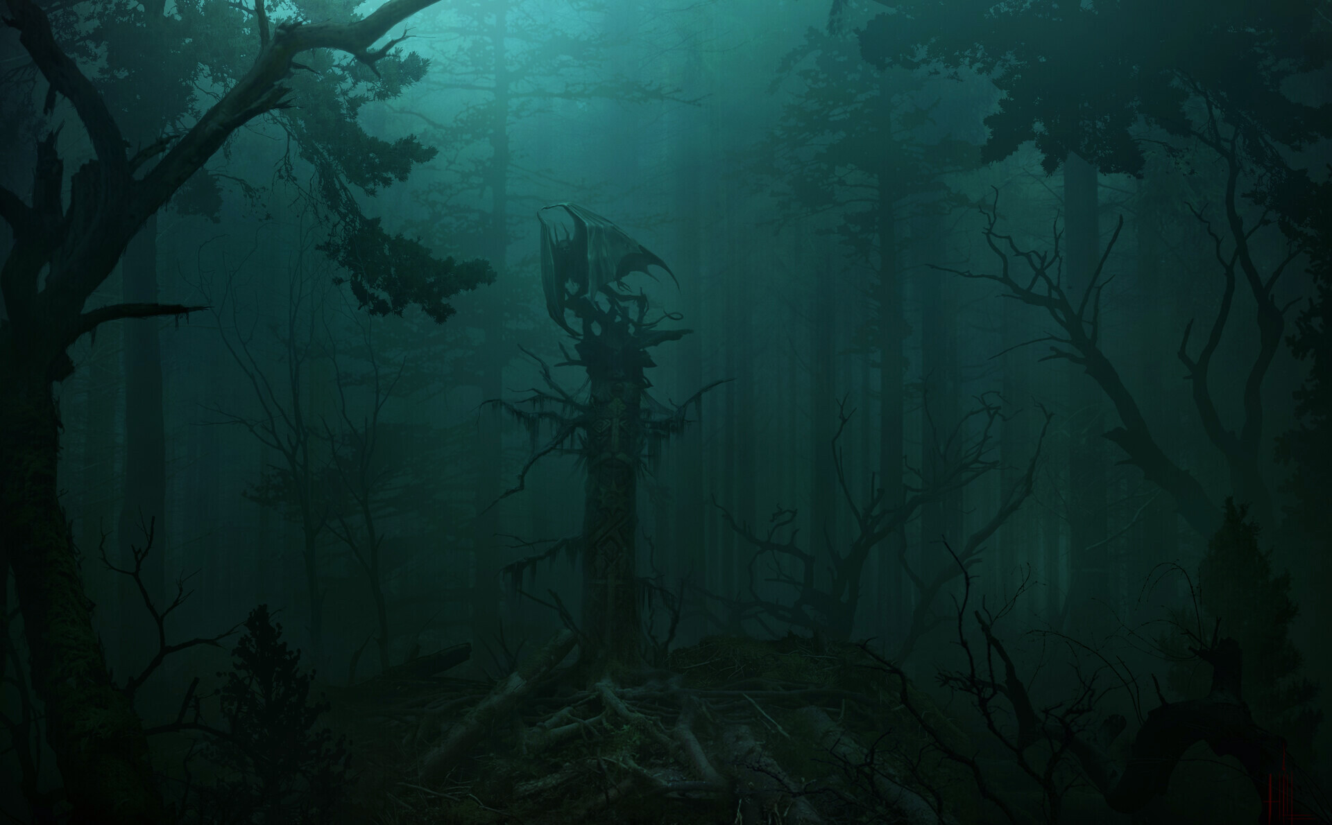 General 1920x1190 Yuri Hill horror forest Moon moonlight dark deep forest teal