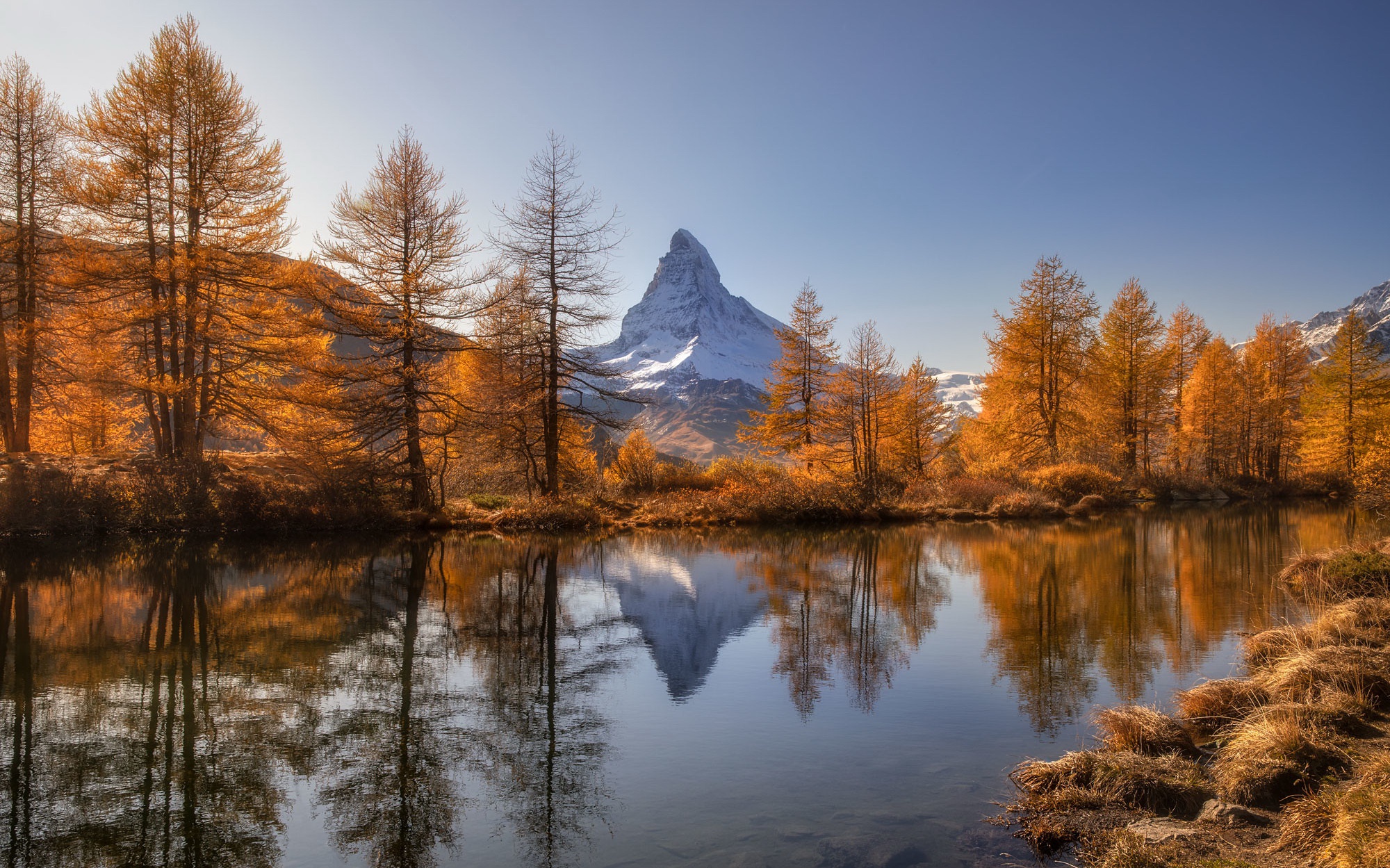 General 2000x1249 Switzerland nature fall lake trees landscape Matterhorn
