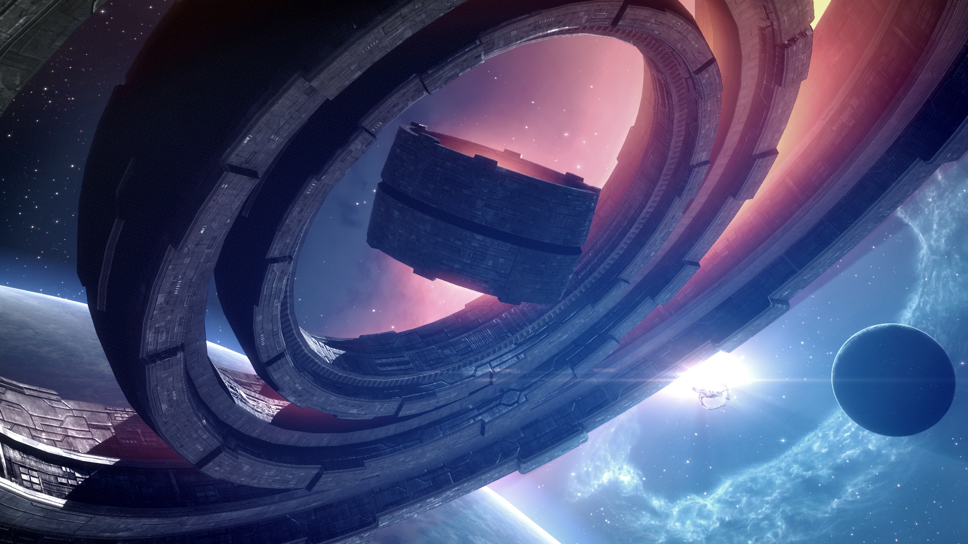 General 1920x1080 space station science fiction space space art digital art stars planet
