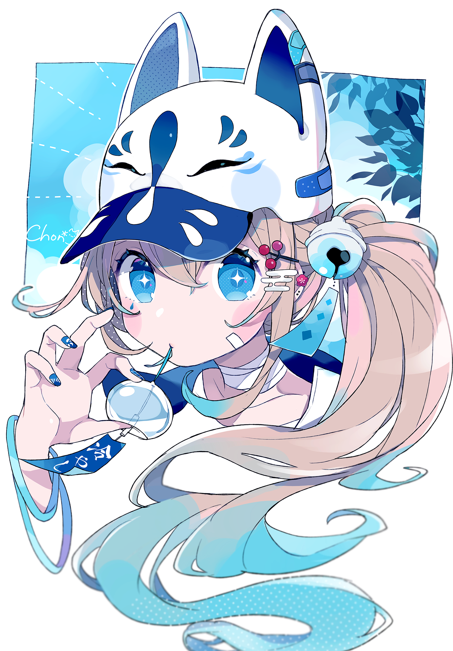Anime 1500x2154 anime anime girls digital art artwork 2D portrait display Chon brunette blue eyes baseball cap