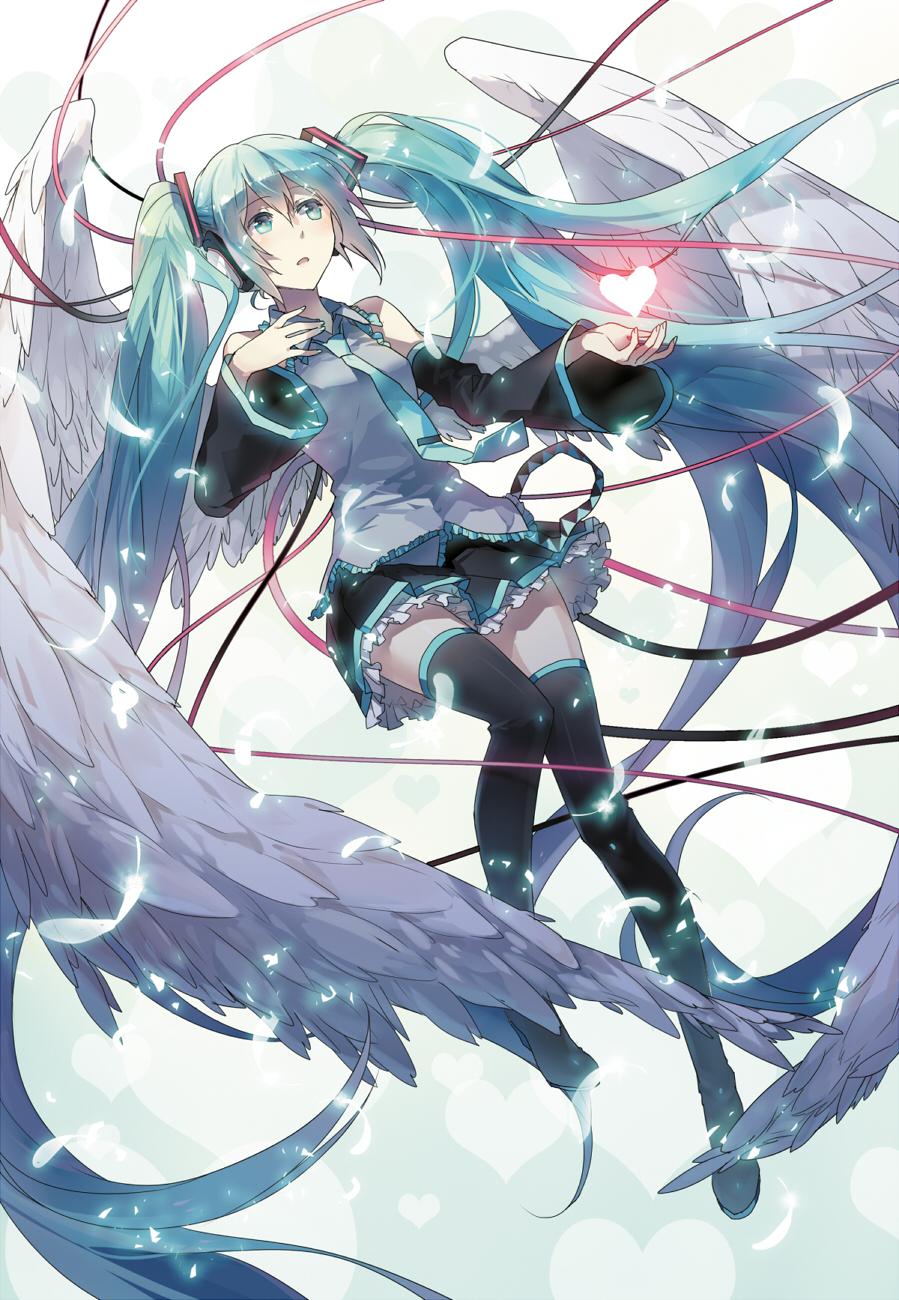 Anime 899x1300 artwork rella Hatsune Miku Vocaloid long hair wings