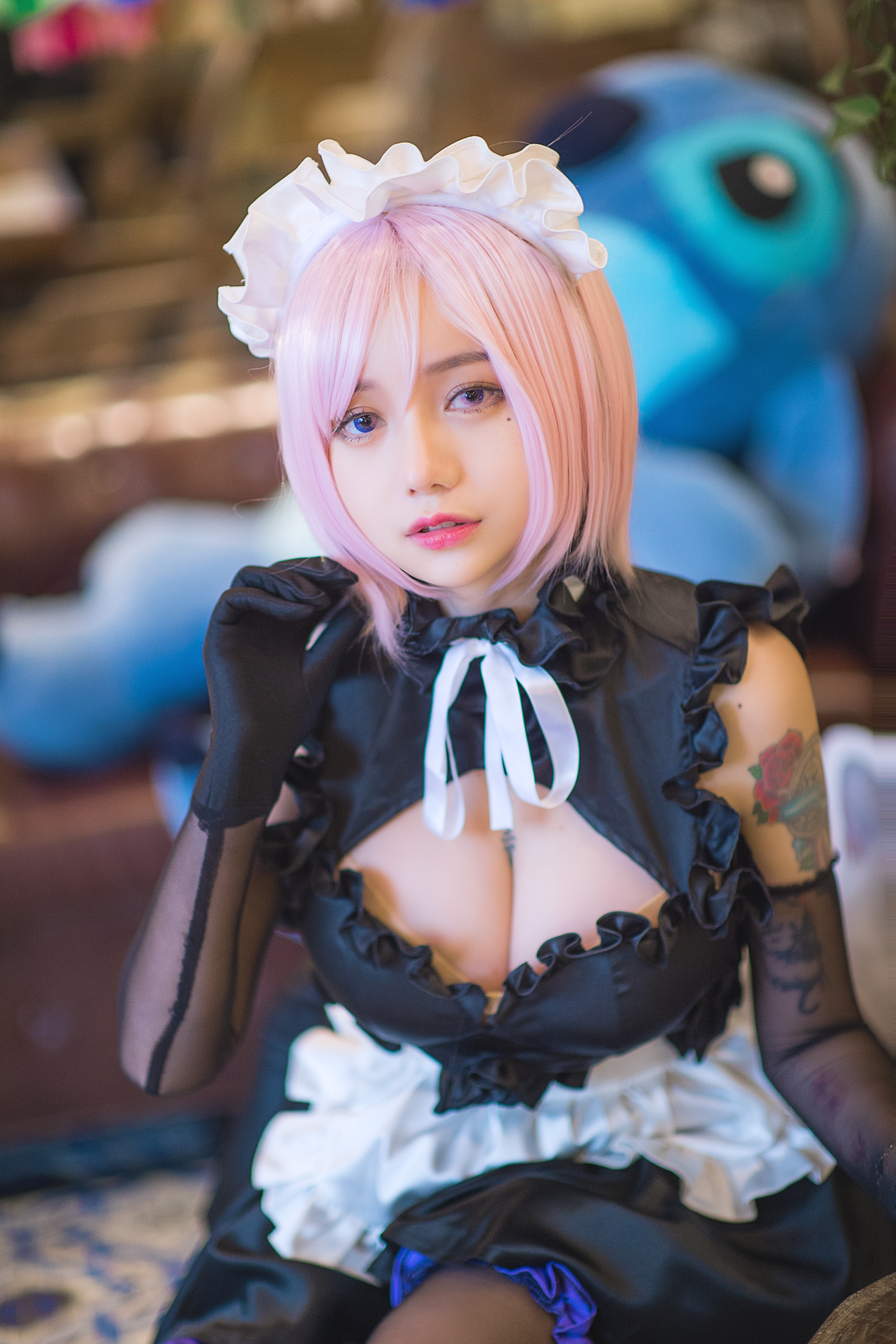 People 3217x4825 cosplay pink hair maid outfit Asian women